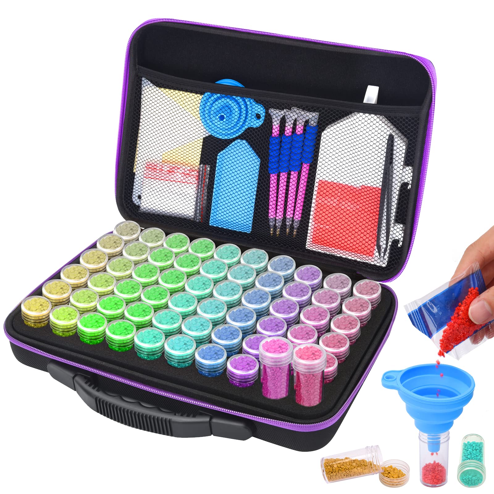 60 Slots Diamond Painting Storage Container - Art Case with Accessories Kit for DIY Craft, Jewelry & Bead Painting Supplies | Perfect for Organizing Diamond Art Tools at Home or Studio