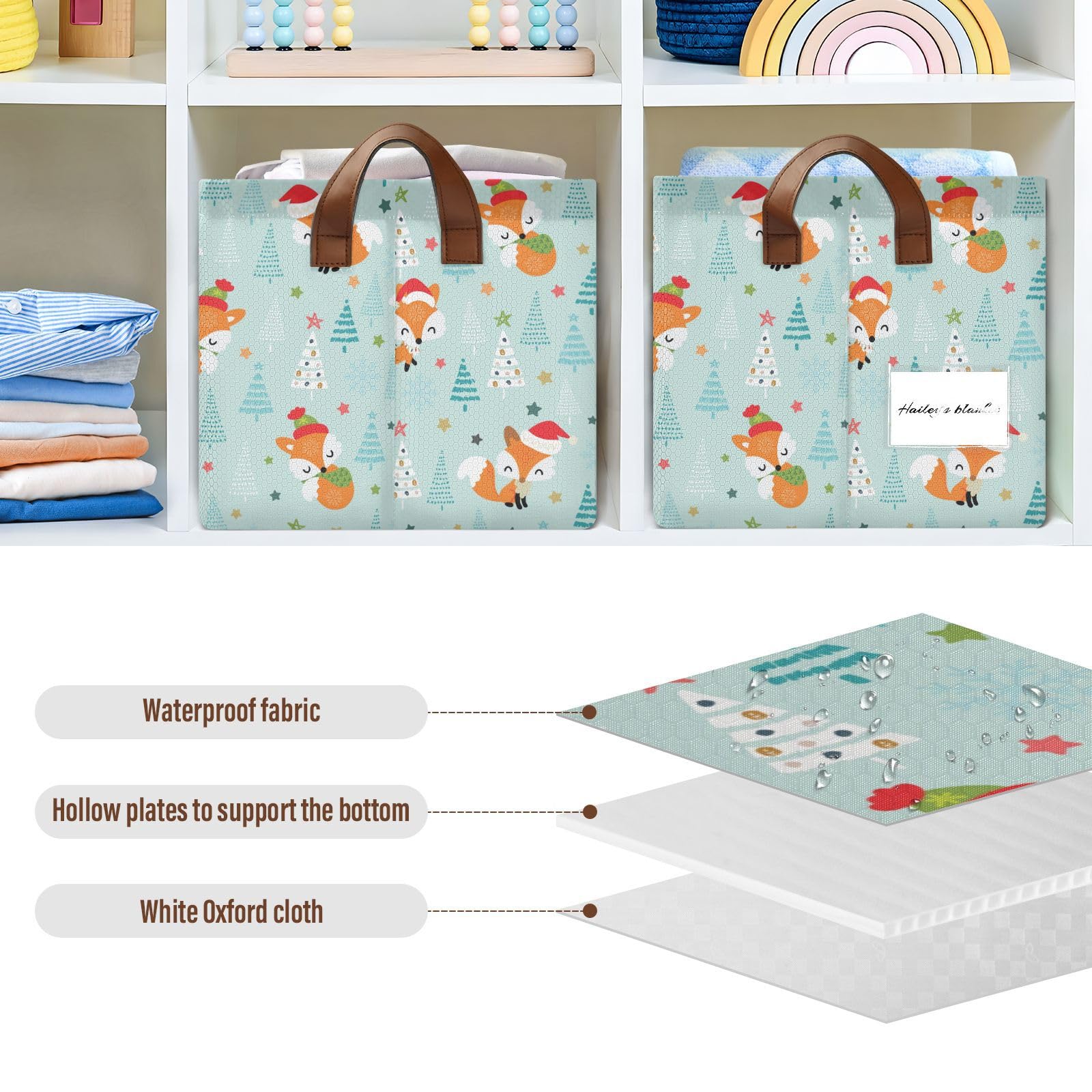 2-Pack Fox Storage Bins - Collapsible Fabric Closet Organizers for Clothes & Nursery