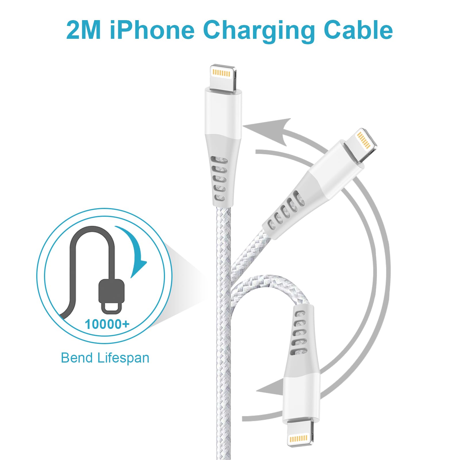 2-Pack MFi Certified USB C to Lightning Cable 2M Fast Charging Nylon Braided Cable for iPhone 14 Pro Max 13 12 11 XS 8 SE - Perfect for Home, Office, Car & Travel Charging