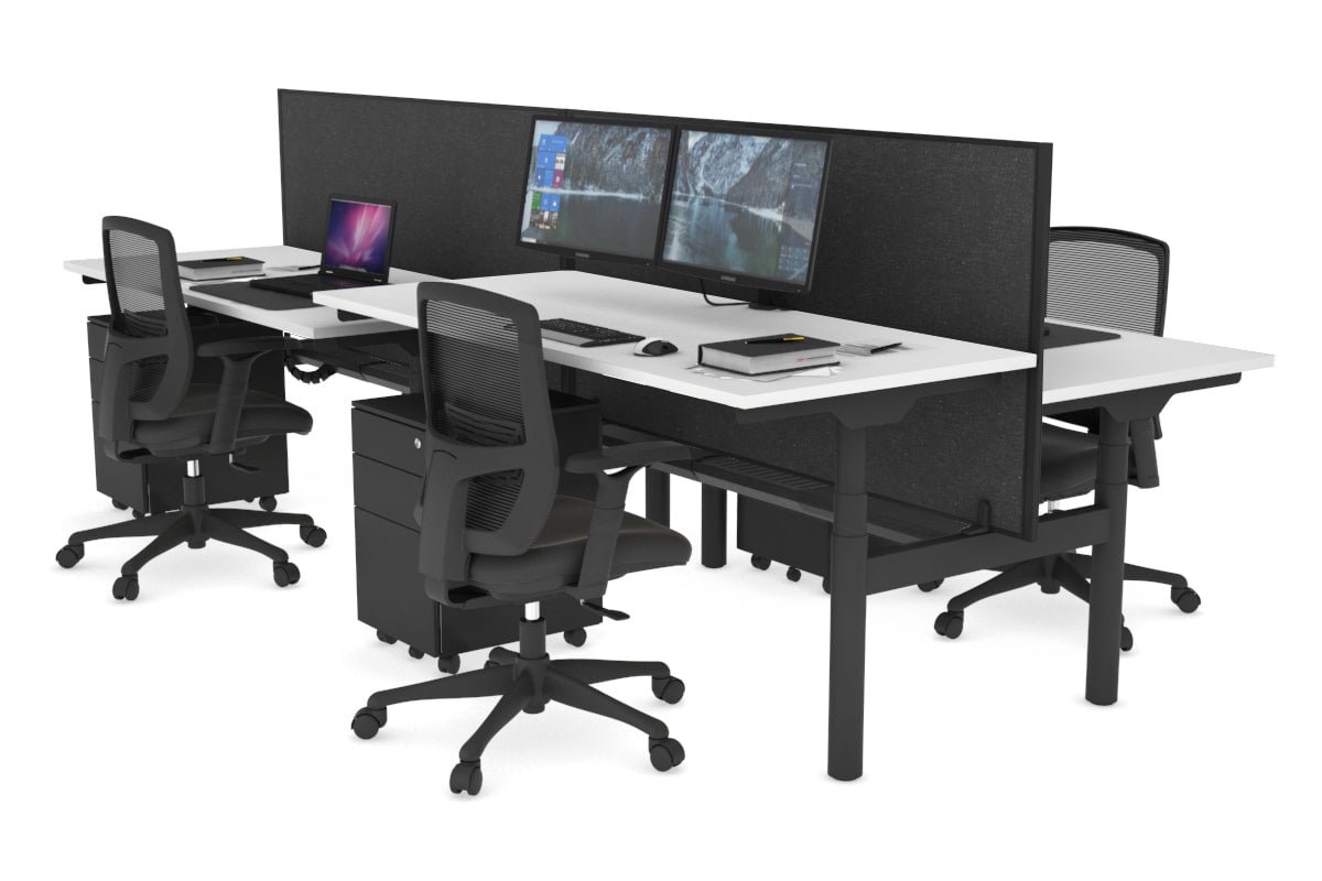Flexi Premium Height Adjustable 4-Person H Bench Workstation - Black Frame [1200L x 700W] - Ideal for Office, Coworking Space & Home Office Setup