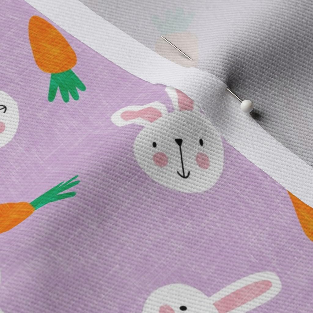 Small Scale Bunnies Purple Easter Spring Rabbit Bunny Carrot Printed Denim Fabric Fat Quarter - Bottomweight Apparel, Home Decor & Upholstery Material - Perfect for DIY Crafts, Easter Decorations & Quilting Projects