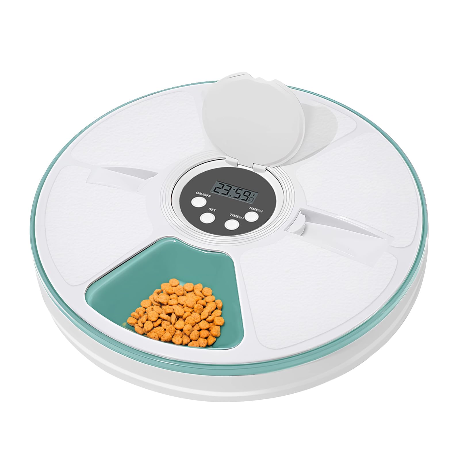 Automatic Cat Feeder for Wet & Dry Food - 6 Meal Programmable Pet Feeder with Timer, Easy to Clean - Smart Auto Feeder for Cats & Small Dogs (Green) - Perfect for Travel, Workdays & Multi-Pet Homes
