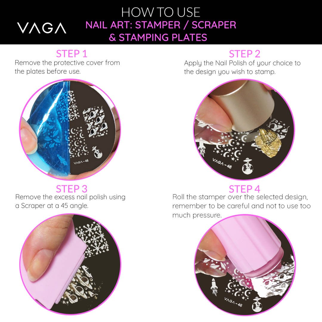 VAGA 10PC Nail Stamping Kit with 60 Designs - Perfect for Home & Salon Manicures