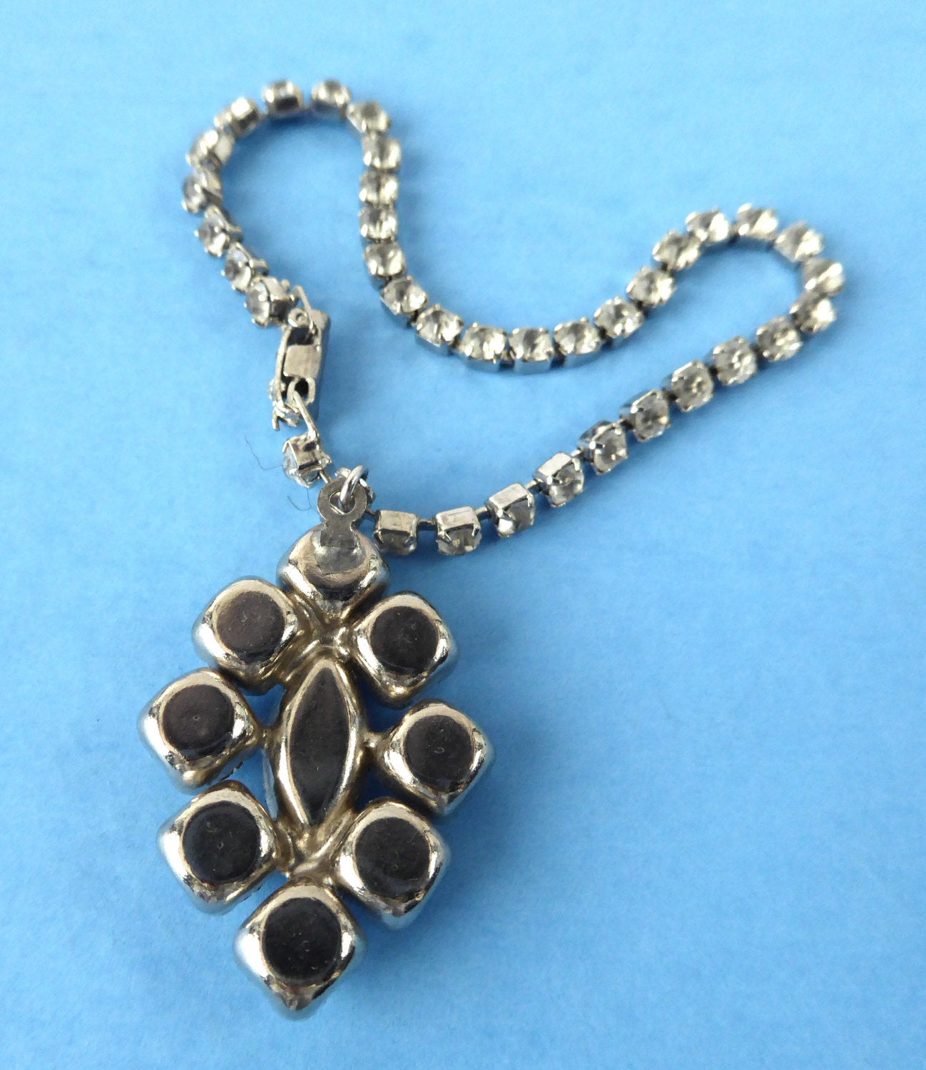 Vintage 1950s Rhinestone Bracelet - Hand Prong Set with Chain & Pendant | Elegant Jewelry for Parties, Weddings & Special Occasions