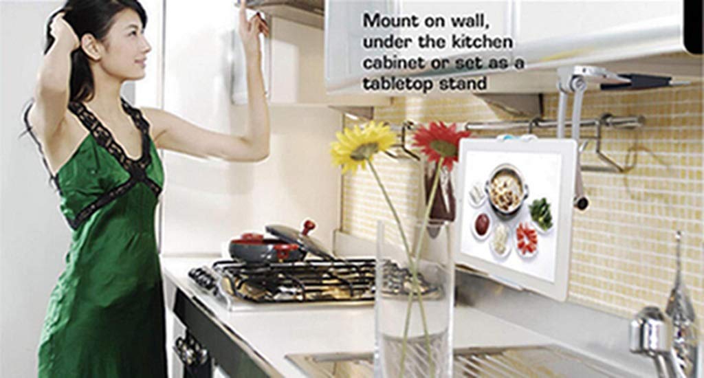 Anti-Slip Tablet Stand Holder for 7-12 Inch iPads & Tablets - Wall Mount & Kitchen Countertop Mount - Perfect for Cooking, Watching Videos & Hands-Free Use (Black)