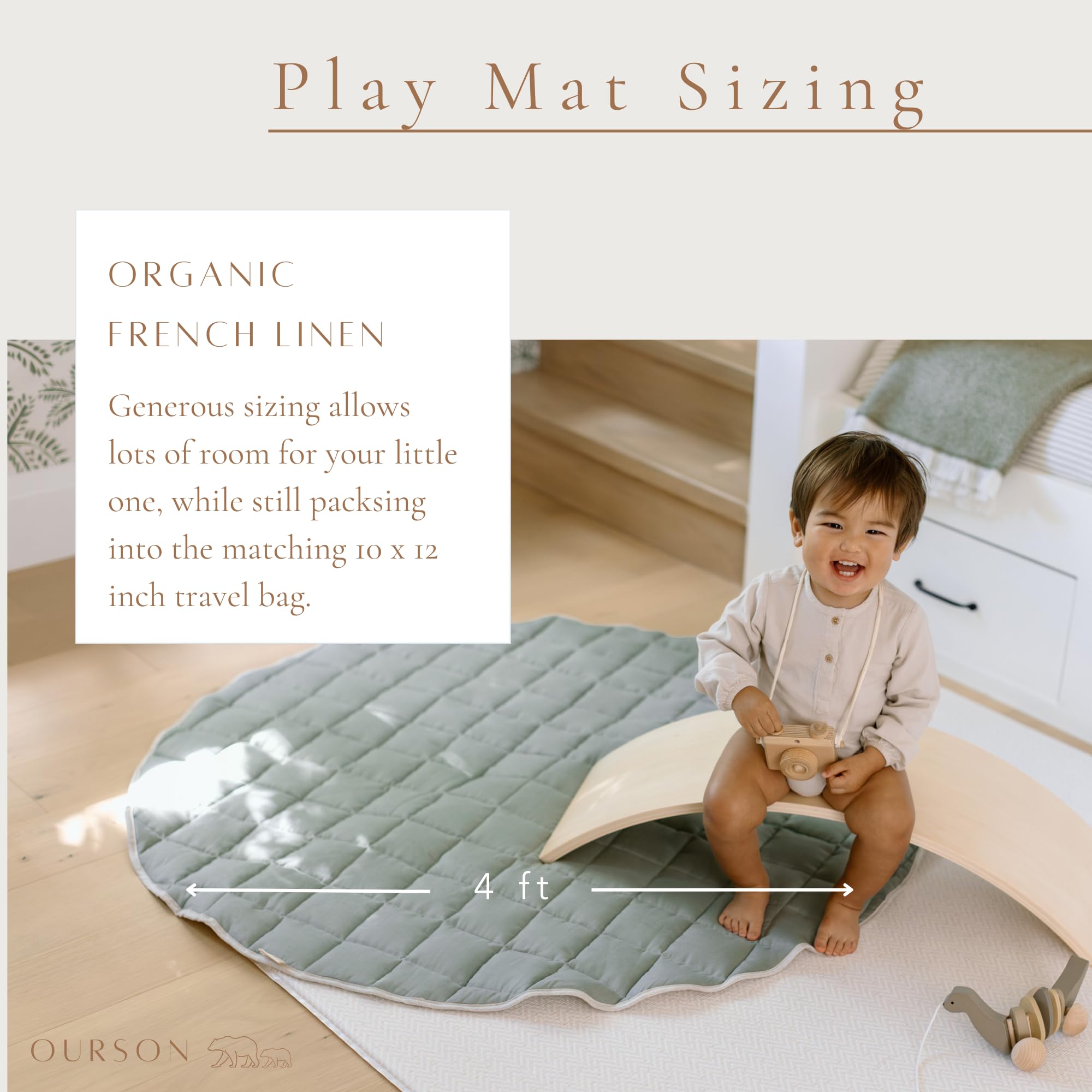 Organic French Linen Playmat - 100% Natural Quilted Neutral Baby Play Mat (Sage Green) | Eco-Friendly Nursery Floor Mat for Infants & Toddlers | Perfect for Playtime, Tummy Time & Sensory Development