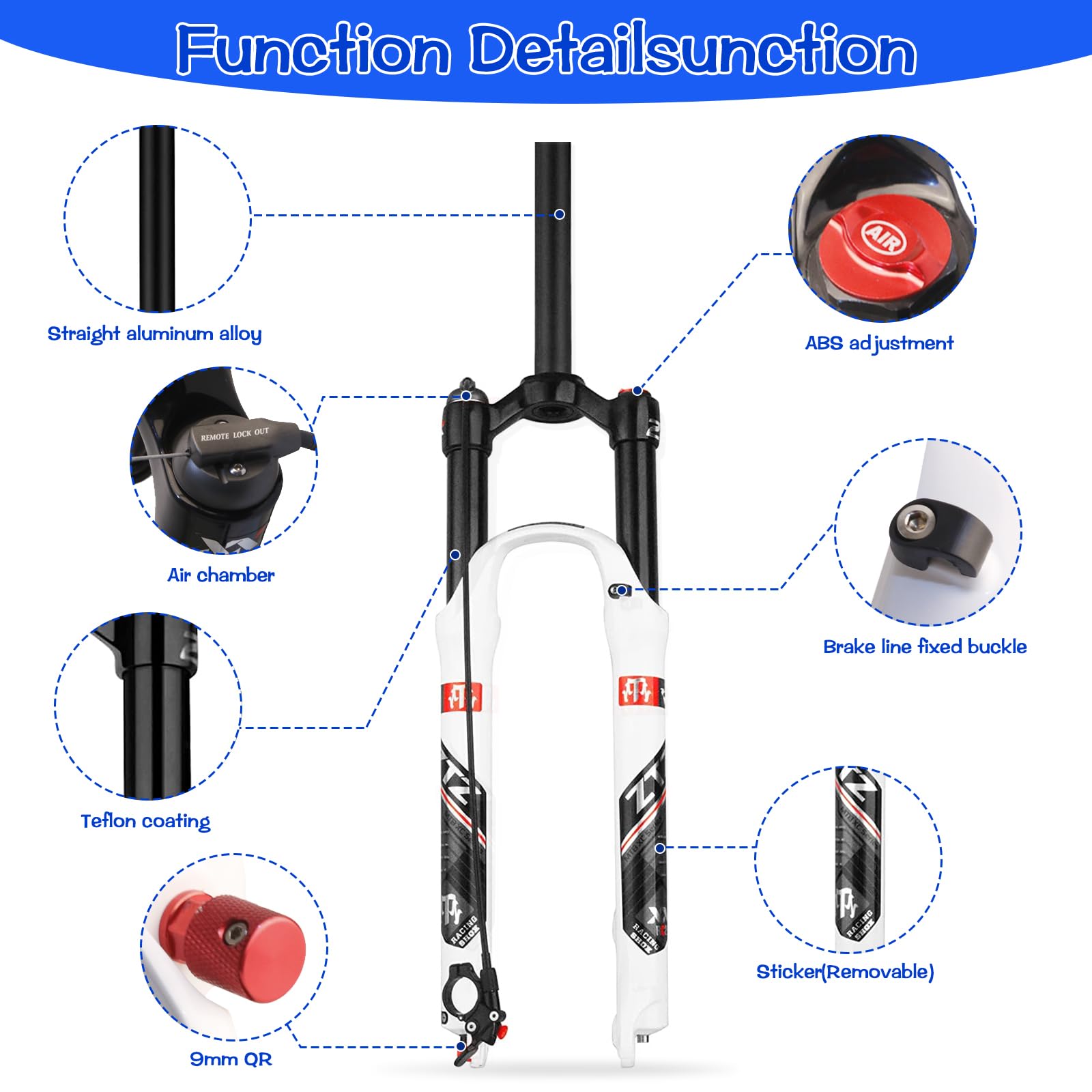 ZTZ MTB Air Suspension Fork - 26/27.5/29 Inch Mountain Bike Fork with 120mm Travel, Rebound Adjustment, QR 9mm, Manual/Remote Lockout - Lightweight XC/AM Front Suspension Fork for Trail Riding & Cross-Country Cycling