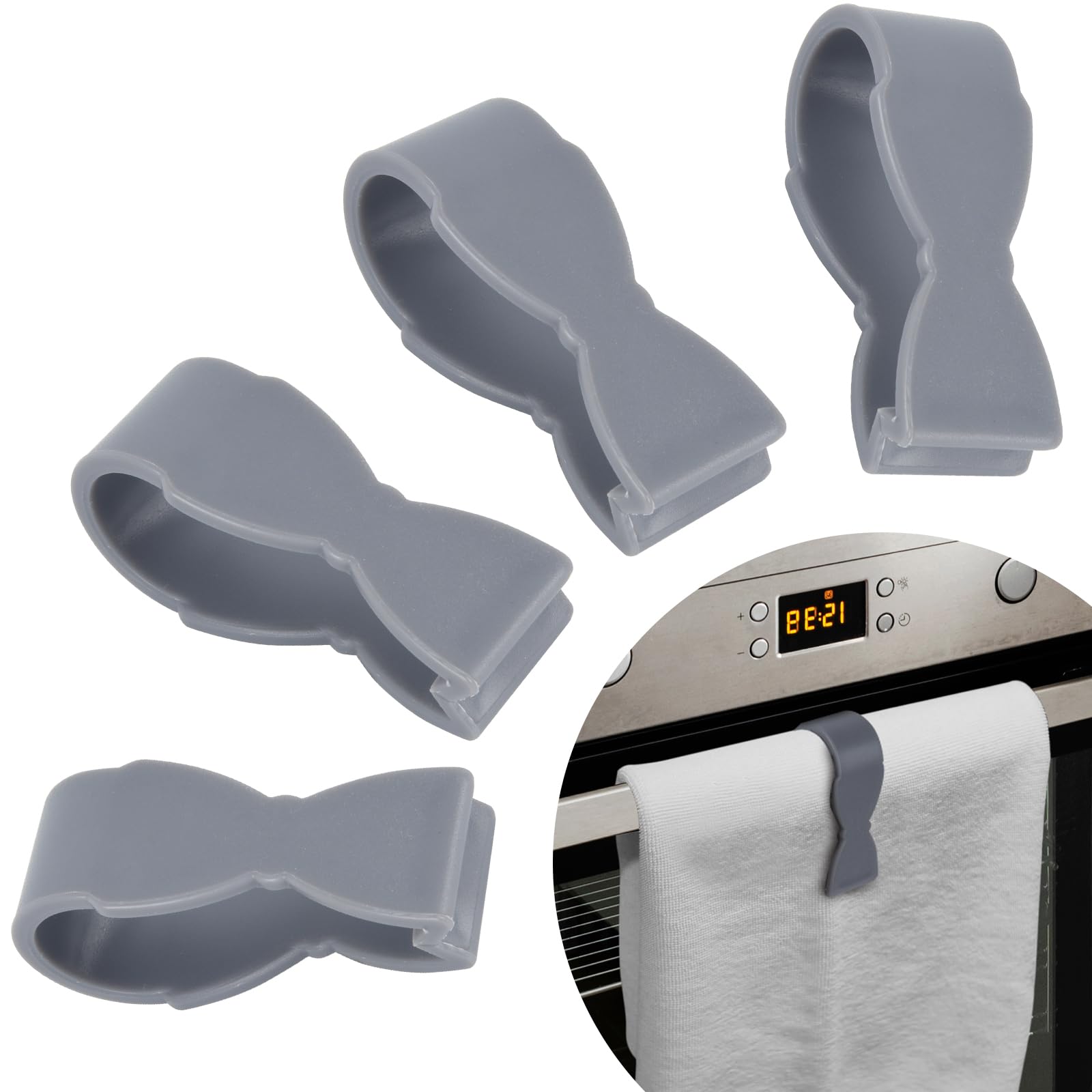 4 Pack Towel Clips for Kitchen & Bathroom - Secure Towels on Oven Handle, Dishwasher, Stove & Rack - No More Falling Towels - Perfect for Cooking, Cleaning & Home Organization