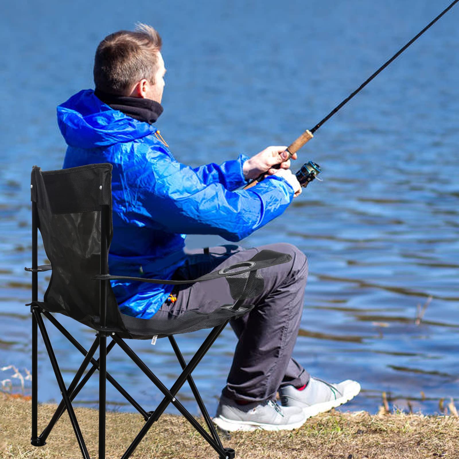 YSSOA Portable Folding Camping Chair - Lightweight Outdoor Chair for Hiking, Picnics, Beach, Fishing & Backyard (Black) | Compact Sports Chair with Carry Bag | Perfect for Camping, Travel & Outdoor Events