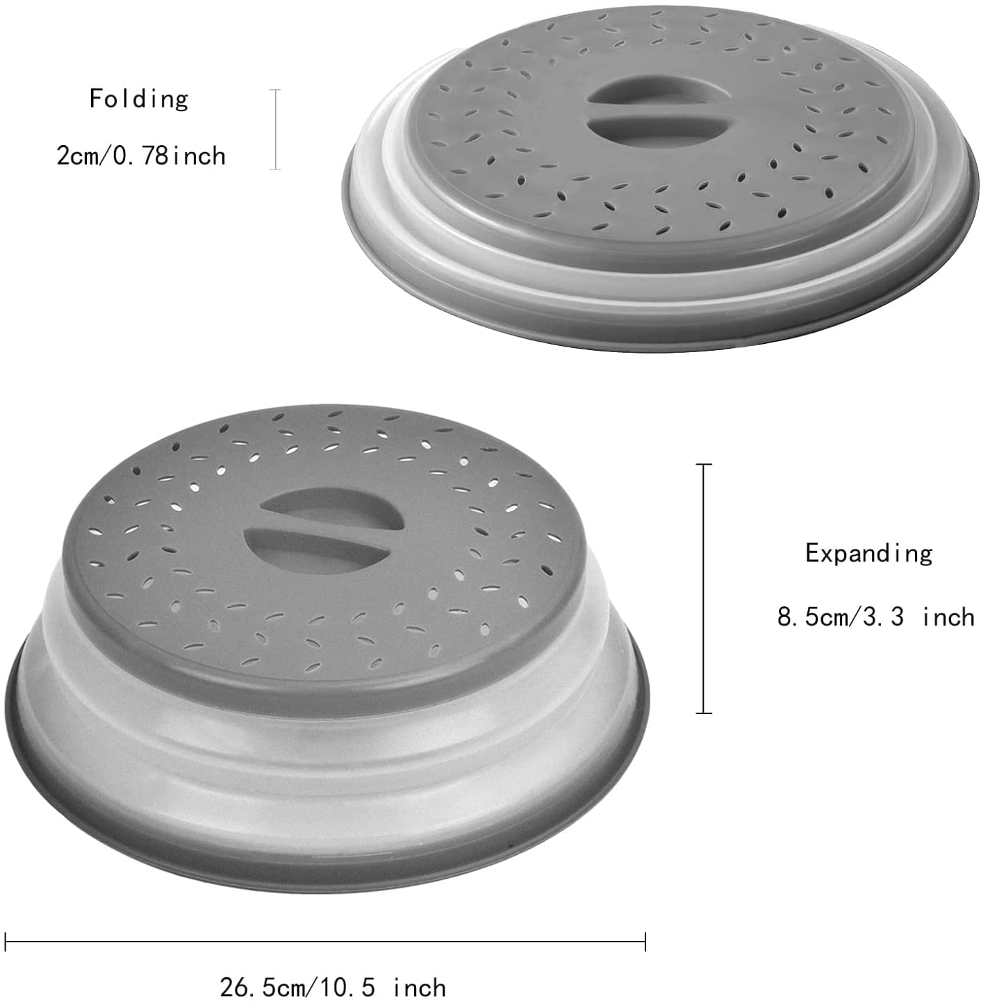 10.5 Inch Round Microwave Plate Cover with Steam Vents - Collapsible Splatter Proof Food Cover with Easy Grip Handle, Dishwasher Safe BPA-Free Silicone & Plastic by Polerce (Gray) - Perfect for Reheating Meals, Preventing Messes & Keeping Food Fresh