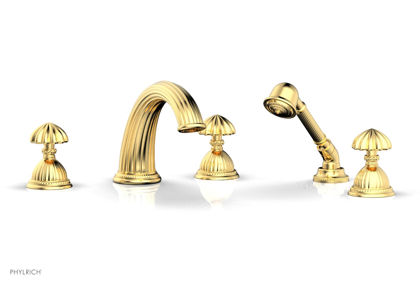 GEORGIAN & BARCELONA Deck Mounted Bathtub Faucet Set with Round Handles and Hand Shower K2361P1 - Perfect for Modern Bathroom Renovation and Spa-Like Experience