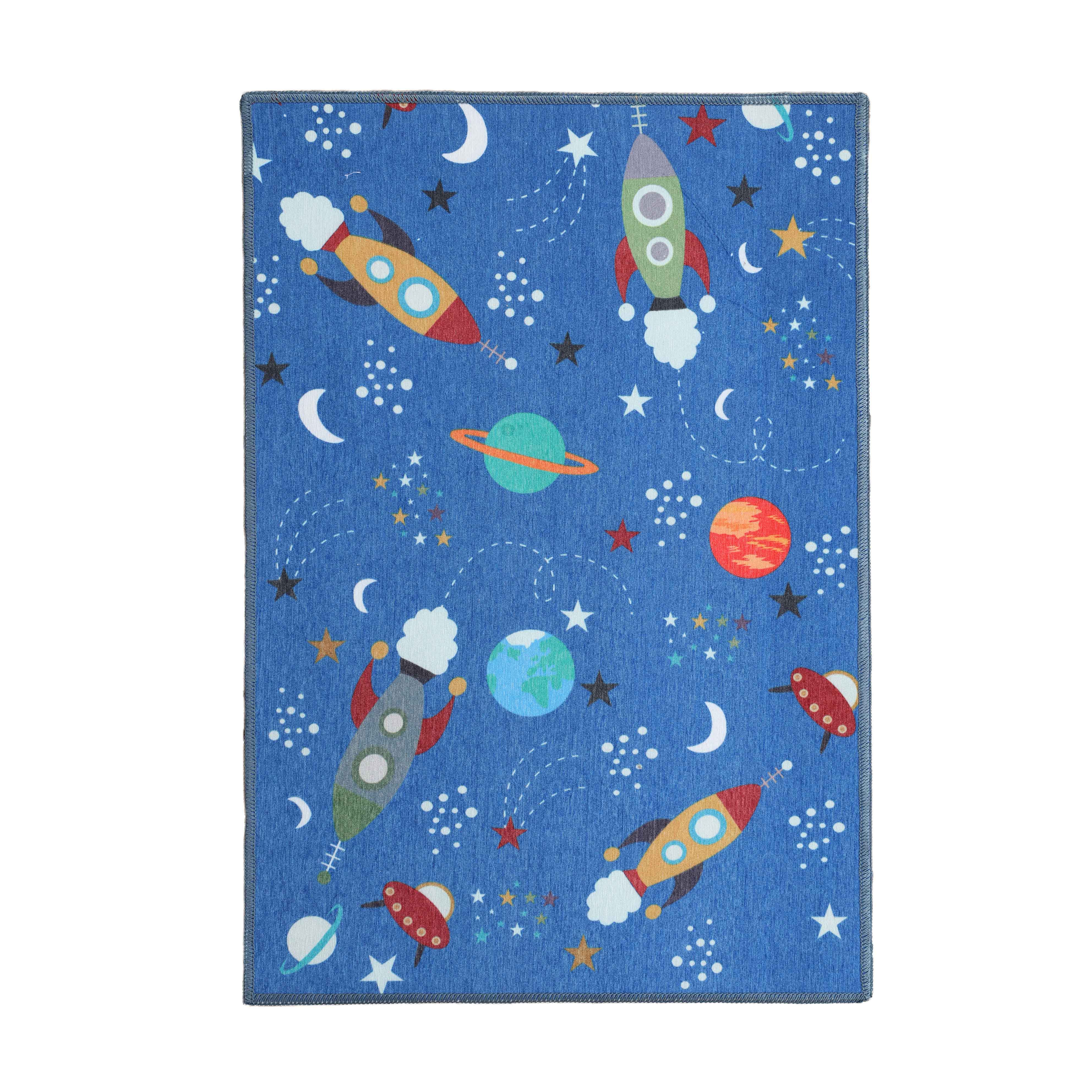 Non-Slip Lil' Flyer Spaceship Kids Playroom Rug - Washable Indoor Area Carpet for Toddler Safe Floor Play | Perfect for Nursery, Daycare & Children's Bedroom Decor