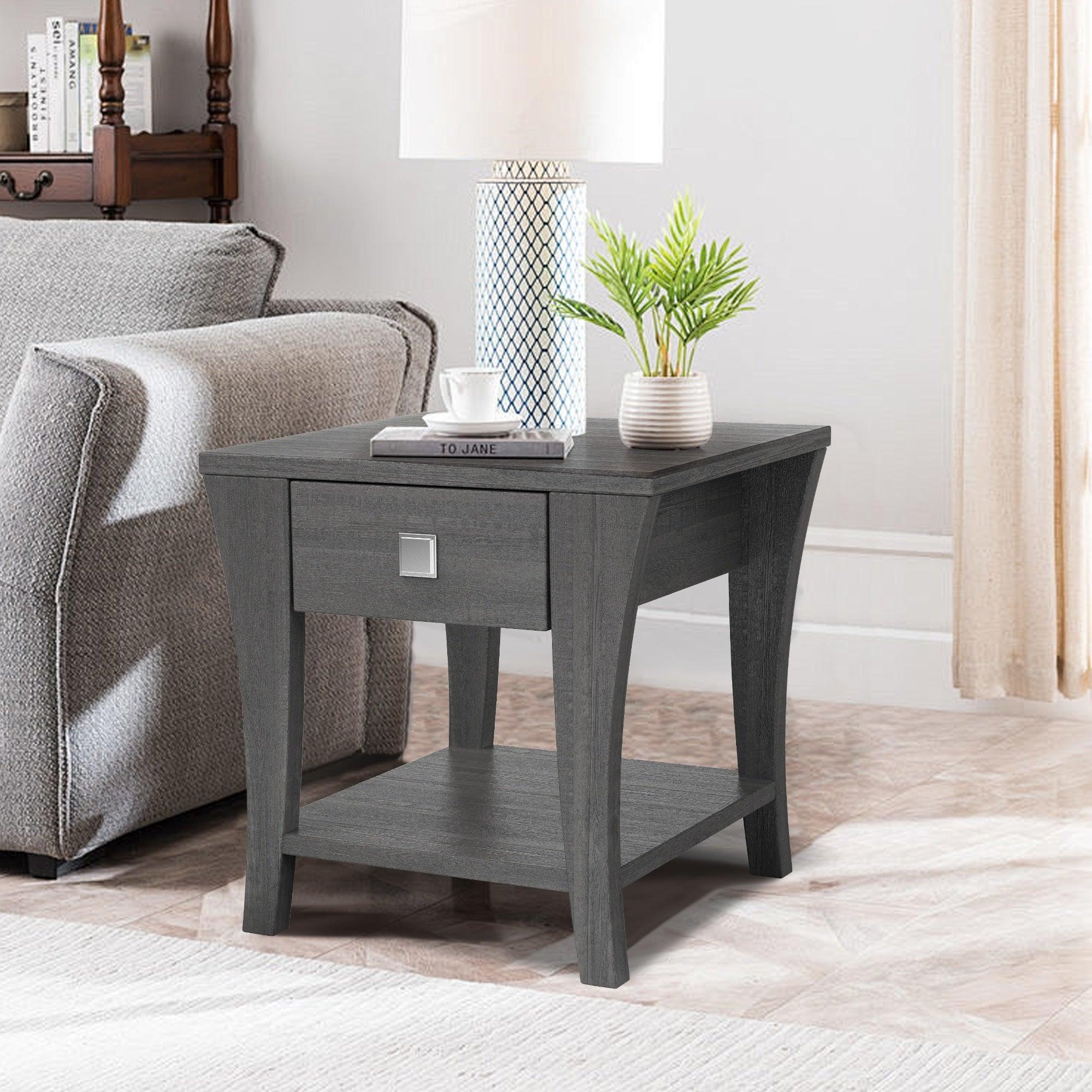 Furniture of America Amity End Table - Modern Gray Side Table for Living Room, Bedroom, or Office - Perfect for Lamps, Books, and Decor