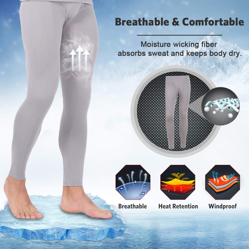 MANCYFIT Men's Thermal Pants - Winter Compression Base Layer Leggings, Long Underwear Bottoms for Cold Weather - Ideal for Skiing, Hiking & Outdoor Activities