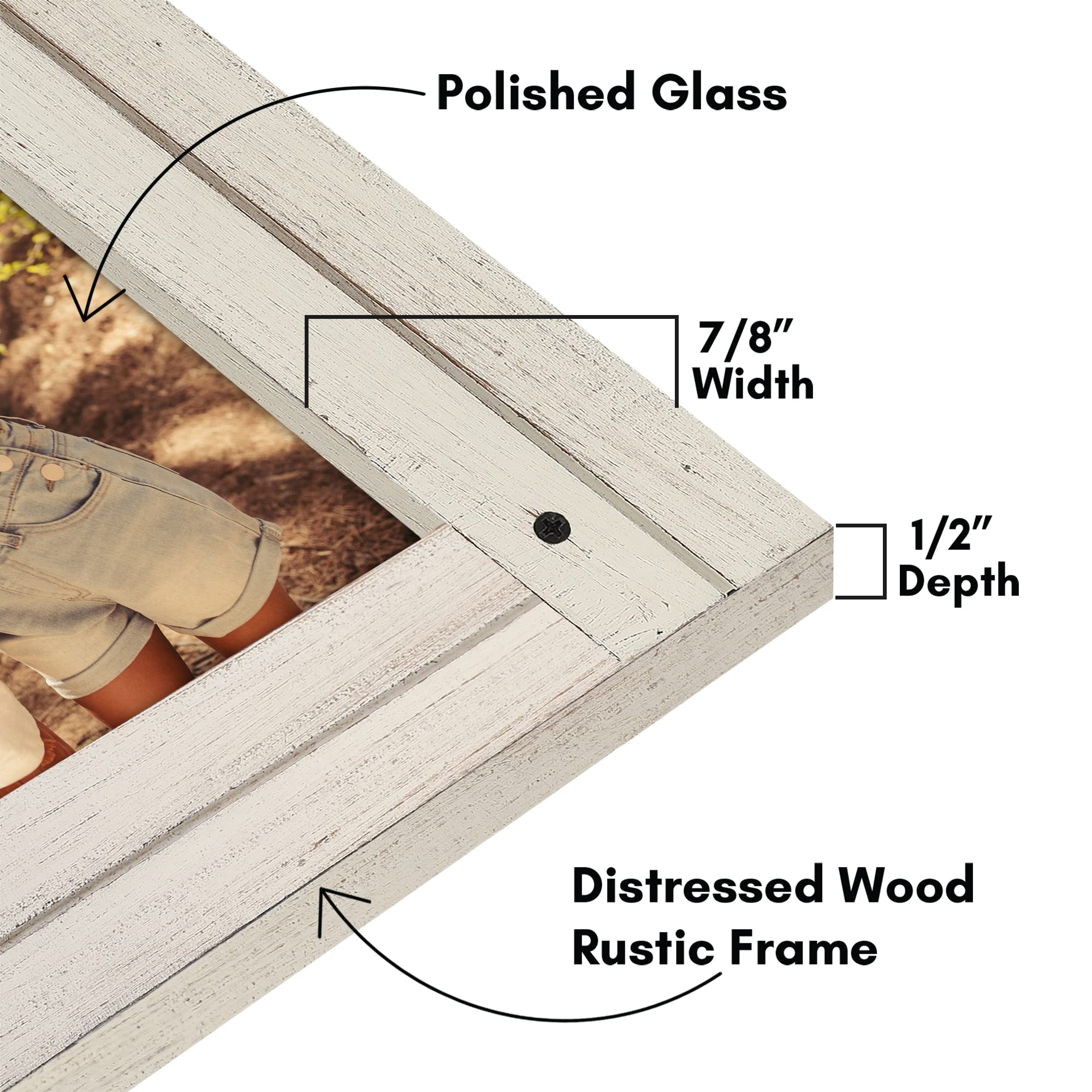 Americanflat 6x8 Picture Frame - Crystal Clear Glass, Distressed Wood - Wall & Tabletop Display for Home Decor