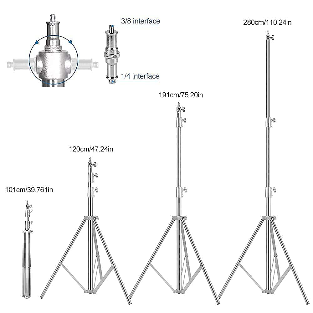 Professional Heavy Duty 9.5ft Stainless Steel Video Lighting Stand with Spring Cushion - 2 Pack Photography Tripod for Studio, YouTube, TikTok & Live Streaming