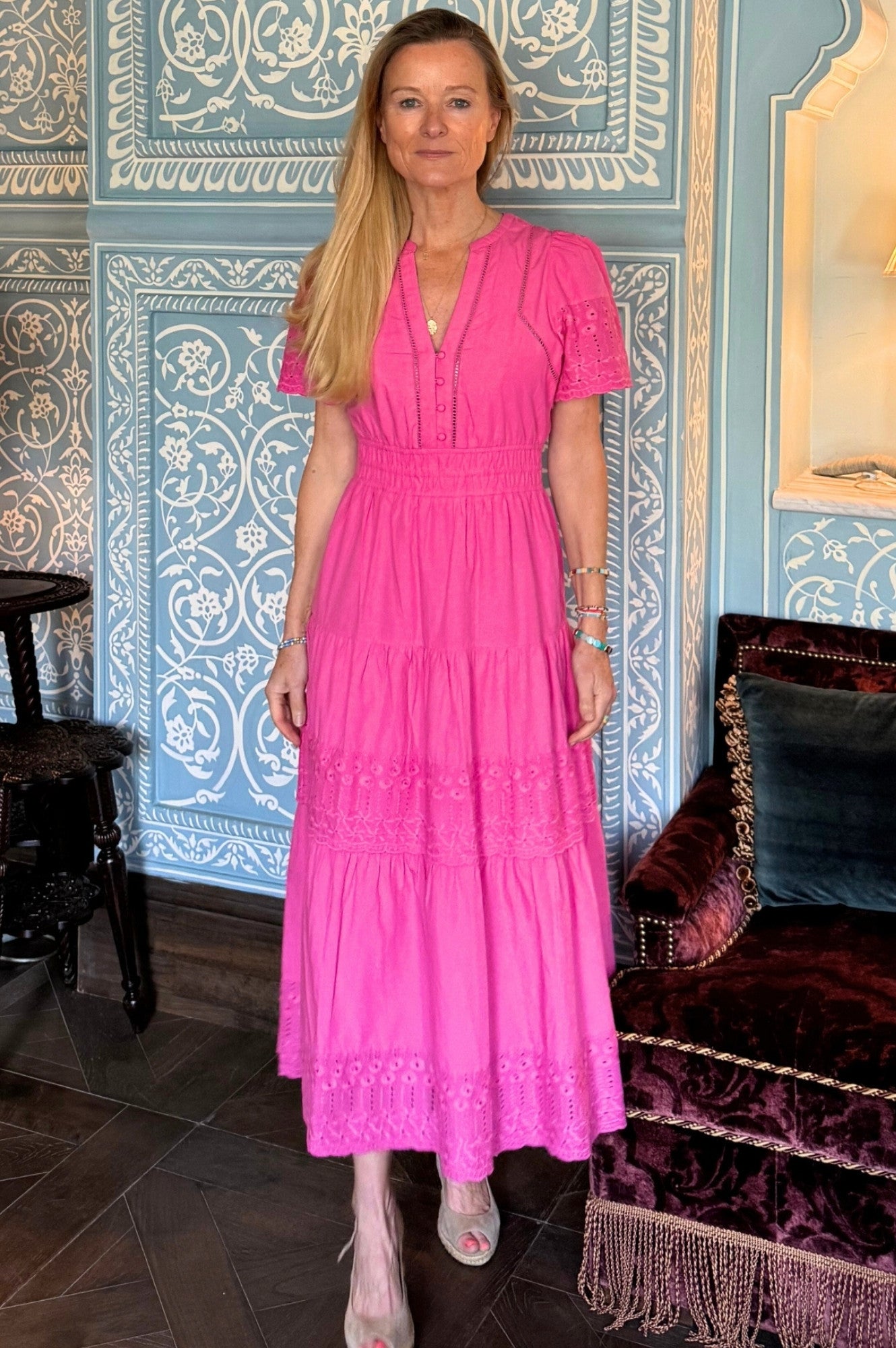 Sienna Embroidered Floral Dress in Pink - Elegant Summer Dress for Women, Perfect for Weddings, Parties, and Special Occasions