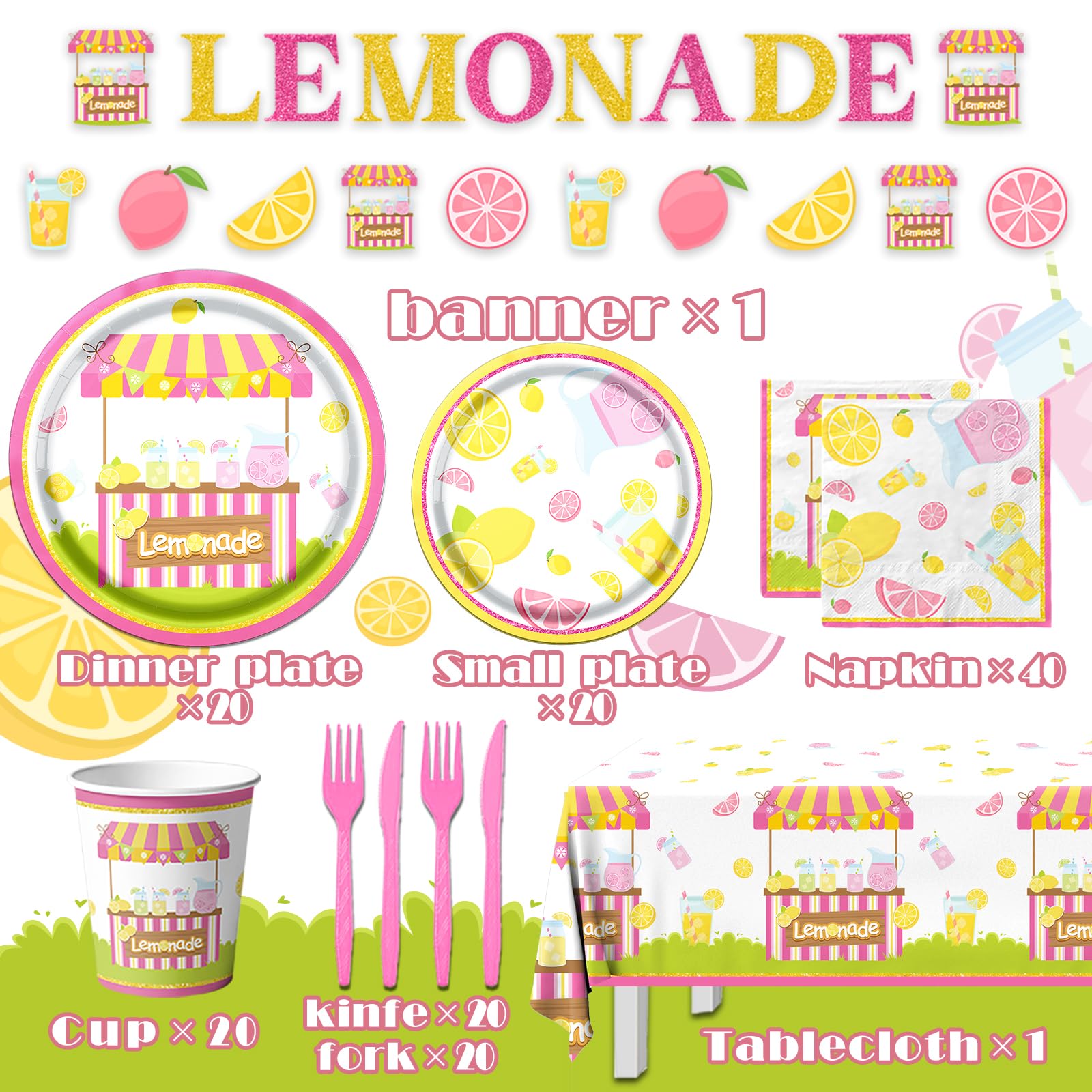 142Pcs Lemon Party Supplies Set - Lemonade Themed Plates, Napkins, Cups, Banner & Tablecloth for Birthday Party, Baby Shower (Serves 20) - Perfect for Summer BBQs, Picnics & Citrus-Themed Celebrations