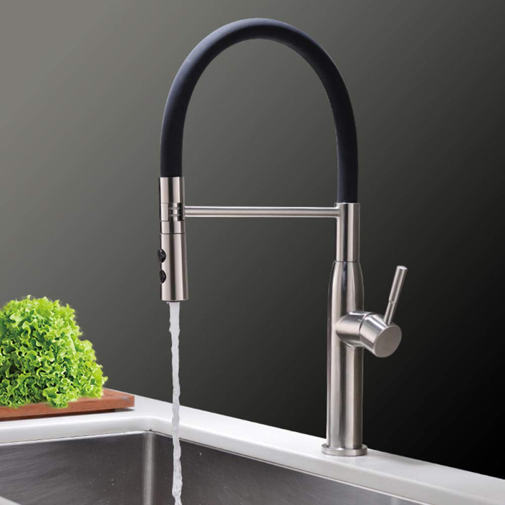 Brushed Nickel Pull Down Kitchen Faucet with Sprayer - Hot and Cold Water Mixer Tap for Sink, Deck Mounted - Perfect for Modern Kitchens and Easy Dishwashing