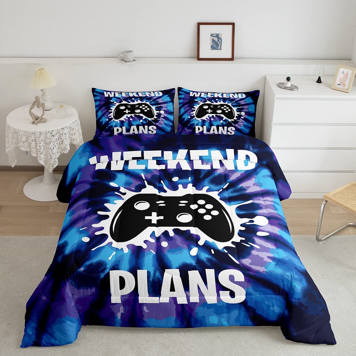 Erosebridal King Size Boys Bedding Set - Blue Gaming Comforter for Teen & Toddler Boys - Soft Bedroom Decor for Kids Room, Dorm, Sleepovers & Gaming Sessions