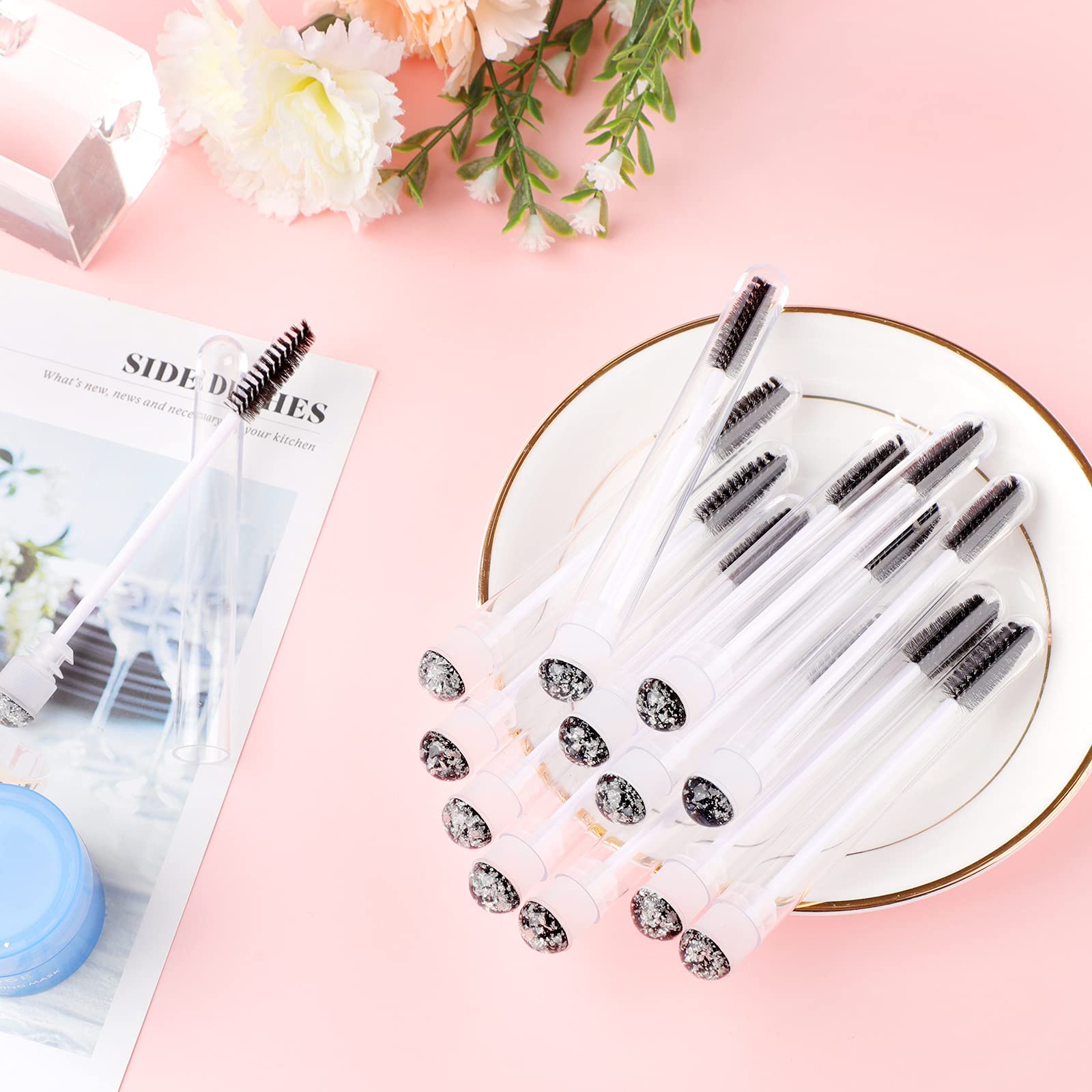 20pcs Eyelash Brushes - Professional Lash Wand Makeup Tools for Eyelash Extensions & Mascara Application - Black Diamond Mascara Foil Cleaning Brushes - Perfect for Salon, Home Use & Makeup Artists