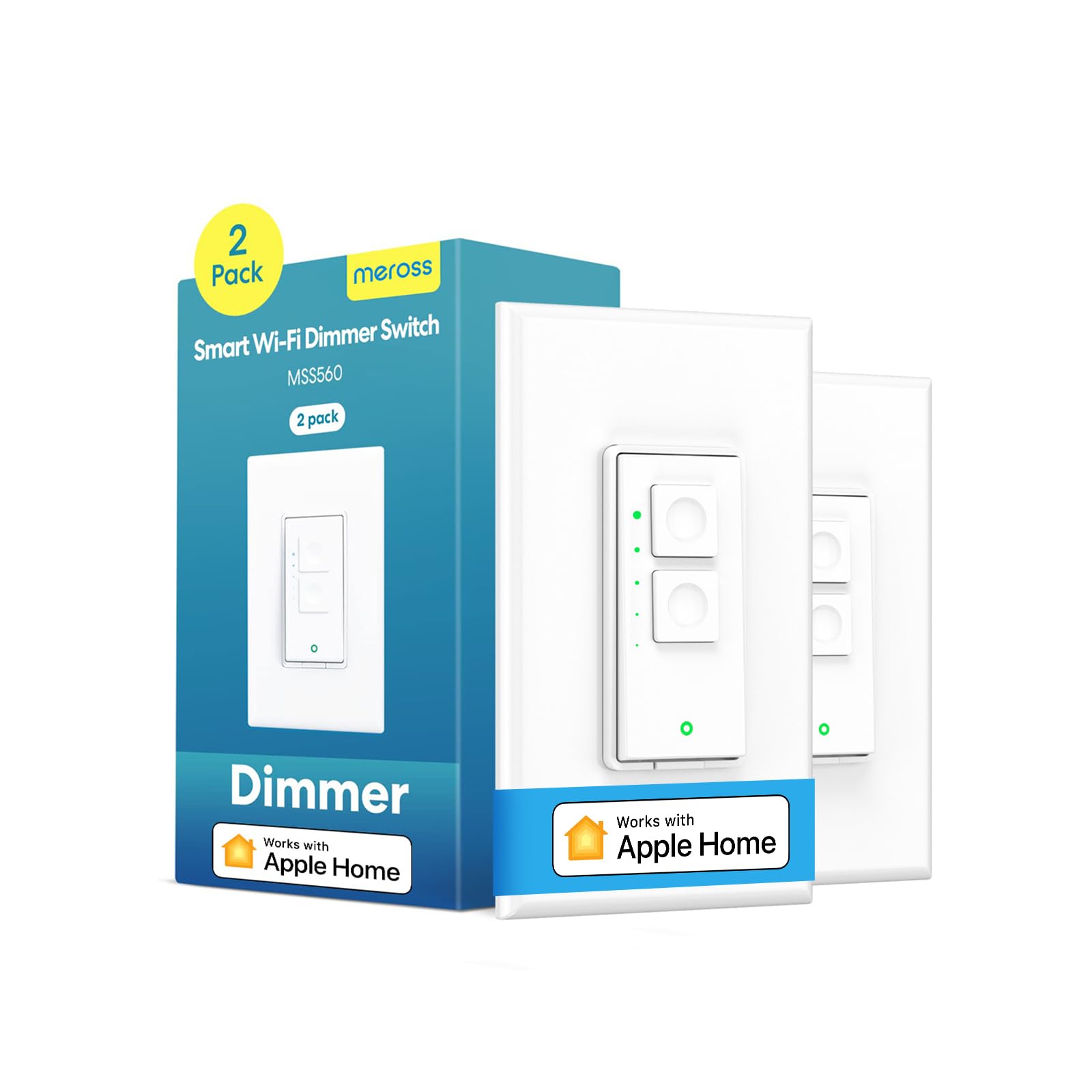 meross Smart Dimmer Switch for Apple HomeKit - WiFi Light Switch Compatible with Alexa, Google Assistant & SmartThings | Single Pole, Neutral Wire Required | Works with Dimmable LED Bulbs | Remote Control & Scheduling (2-Pack) - Perfect for Living Room, Bedroom & Smart Home Automation