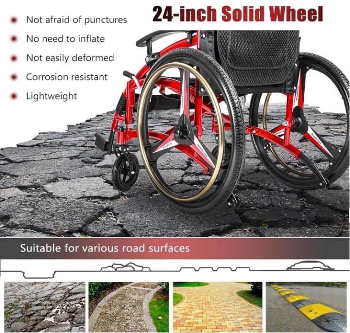 Lightweight Folding Sports Wheelchair for Adults - Ergonomic Self-Propelled Manual Wheelchair with 24-Inch Wheels & Comfortable Cushions | Perfect for Basketball, Tennis & Outdoor Activities