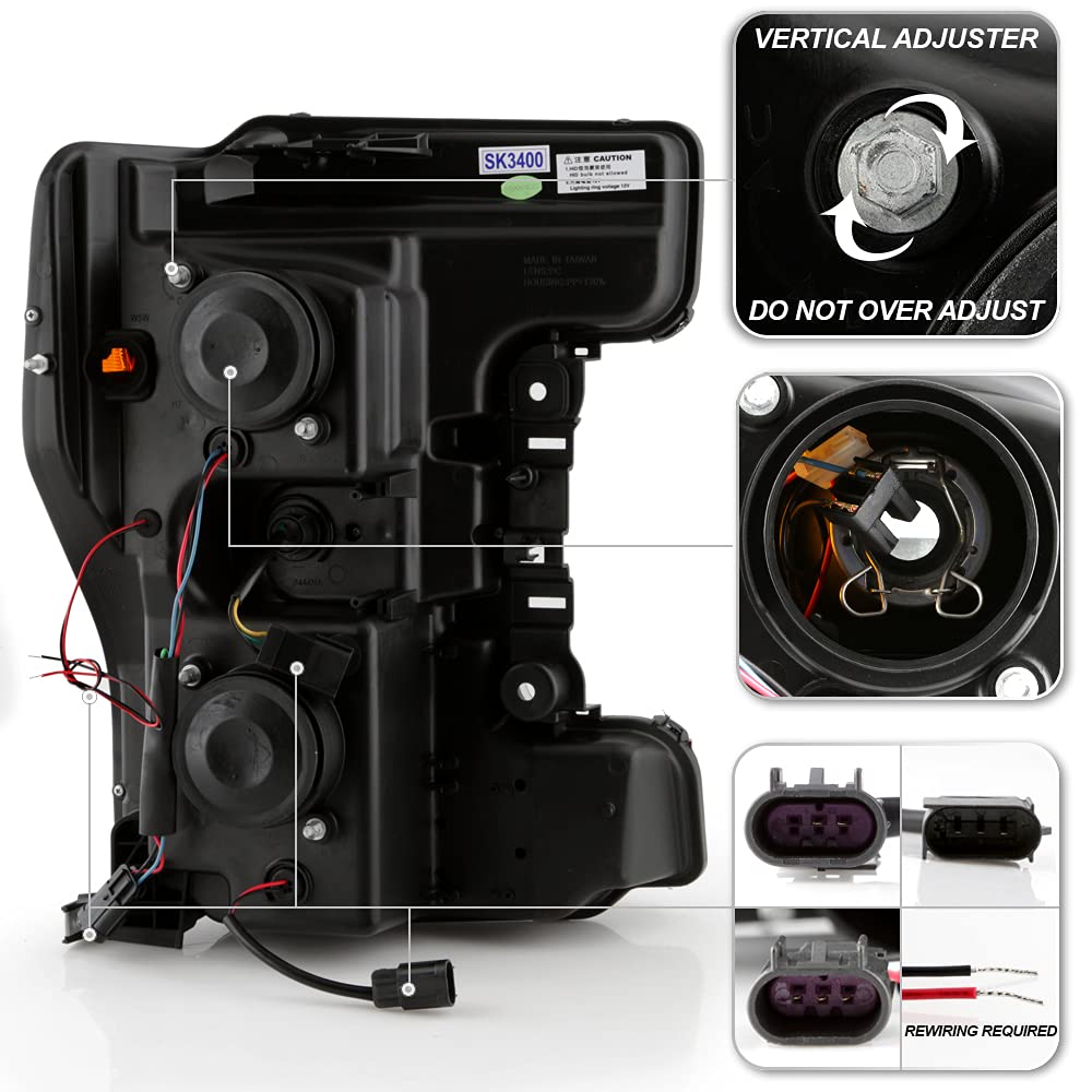 ACANII Chrome Dual LED Tube Projector Headlights Set for 2017-2019 Ford F250 F350 Super Duty - Left & Right Pair - Upgrade Your Truck's Lighting for Night Driving & Off-Road Adventures