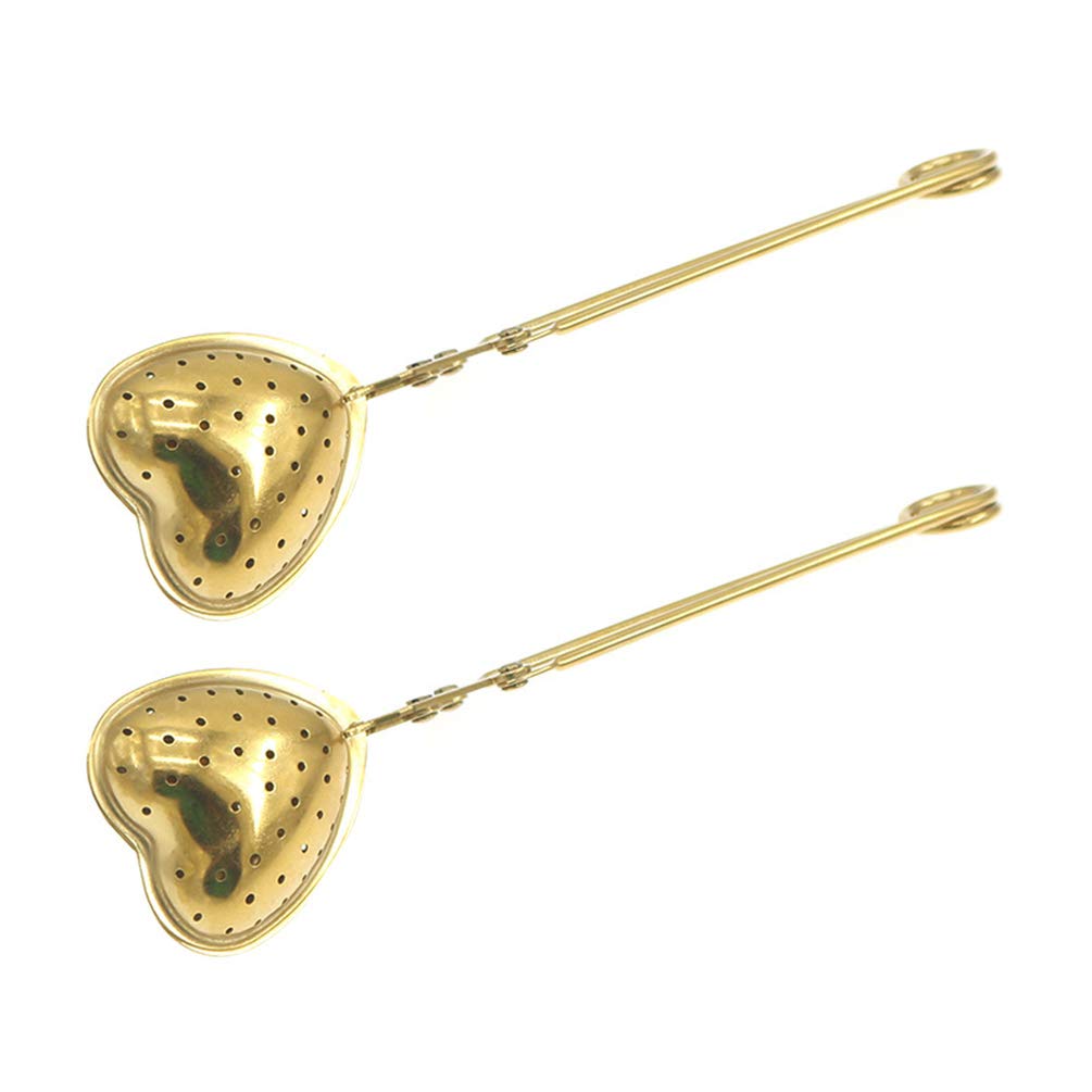 Hemoton 2-Pack Heart-Shaped Stainless Steel Tea Infuser - Fine Mesh Strainer with Handle for Loose Leaf Tea, Herbal Tea & Coffee - Perfect for Home Tea Party, Office Use & Gift Giving (Golden)