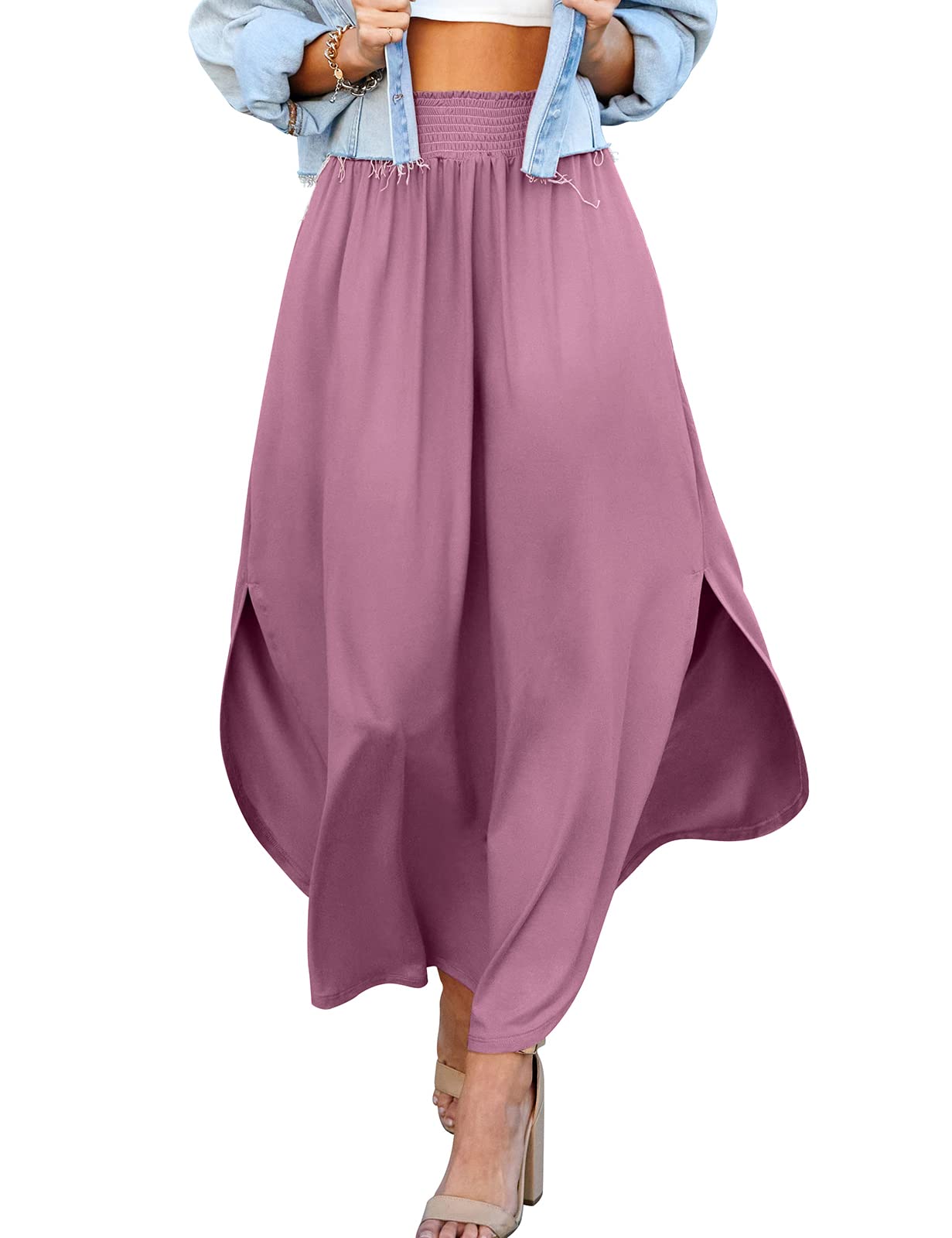 DOUBLJU Women's High Waisted Maxi Skirt - Stretchy Elastic Waistband, Ankle-Length Summer Long Skirt for Casual Wear | Plus Size Available | Perfect for Beach, Vacation & Everyday Outfits