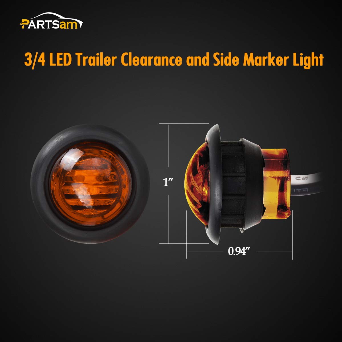 Partsam 10Pcs 3/4 Inch LED Marker Lights - 12V Red Amber White Clearance Lights for Trucks, Trailers, Pickups, UTV & ATV - Durable Turn Signal Indicators for Night Driving & Off-Road Adventures