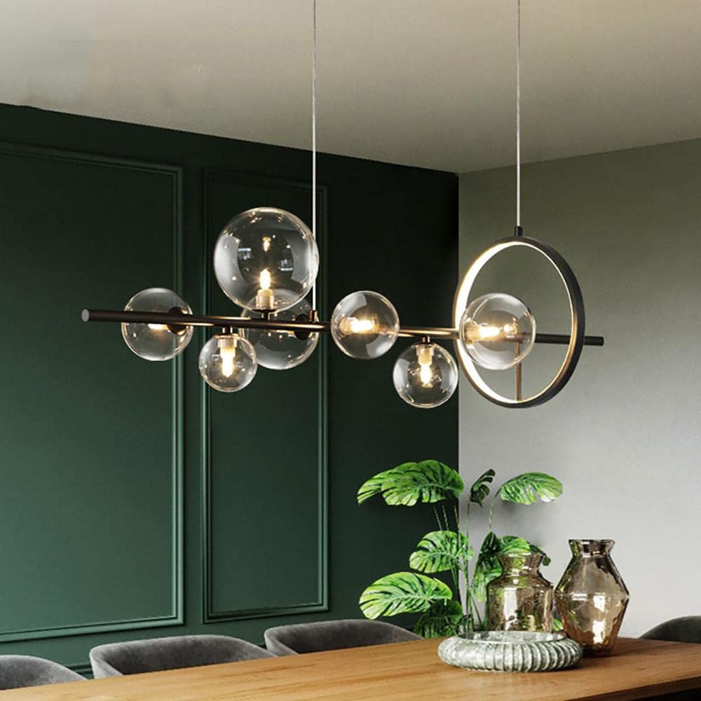 Industrial Black Linear Pendant Light Fixture - 7-Light Kitchen Island Lighting, Dining Room Ceiling Light for Table - Modern Farmhouse & Industrial Style Hanging Lights for Kitchen, Living Room, Restaurant, Bar (Black)