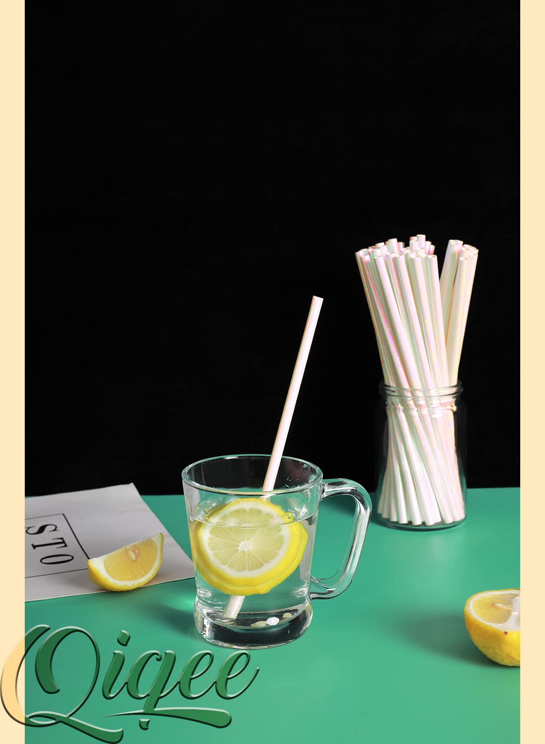 Eco-Friendly Iridescent Paper Drinking Straws - Biodegradable Disposable Straws Bulk Pack of 150 | Perfect for Parties, Weddings, and Eco-Conscious Events