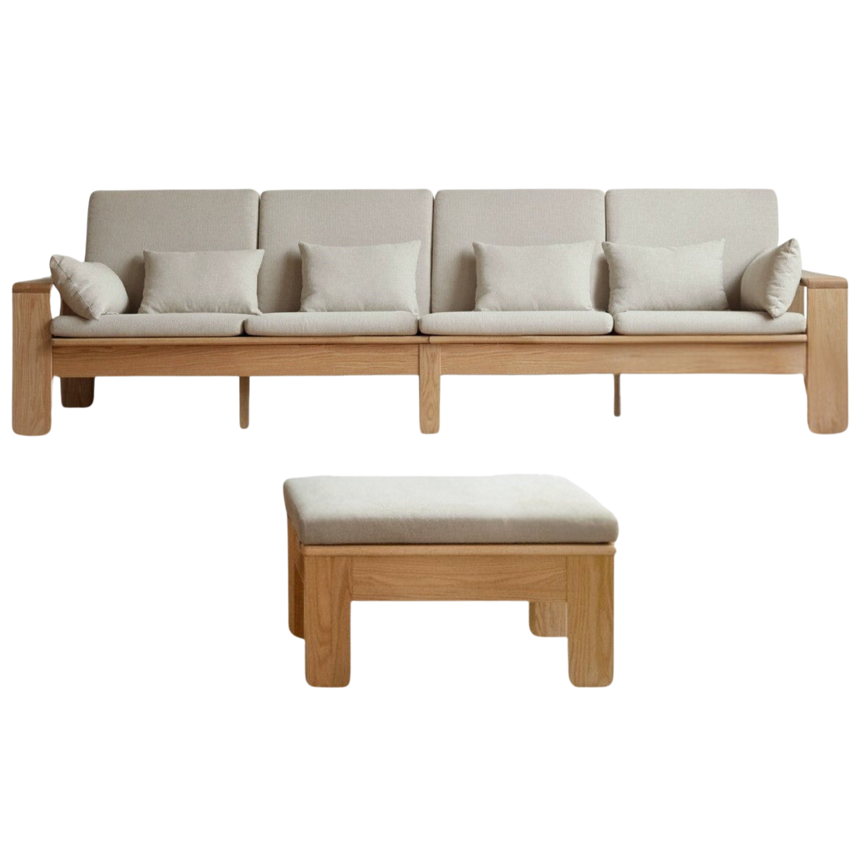 125.9х59.4х36.2 inch / 320х151х92сm / Natural Wood - gravel white four-seater sofa  footstool