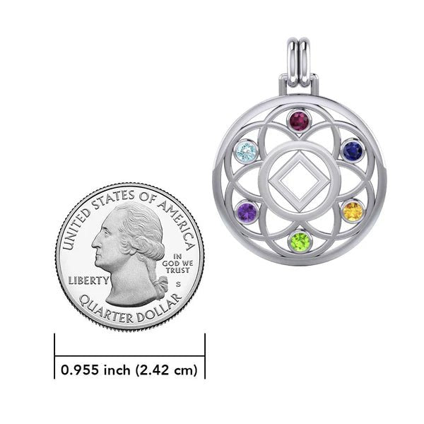 Flower of Life Sterling Silver Recovery Pendant with AA or NA Symbol & Genuine Gemstone - Spiritual Healing Jewelry for 12-Step Programs, Sobriety Gifts, and Meditation Accessories