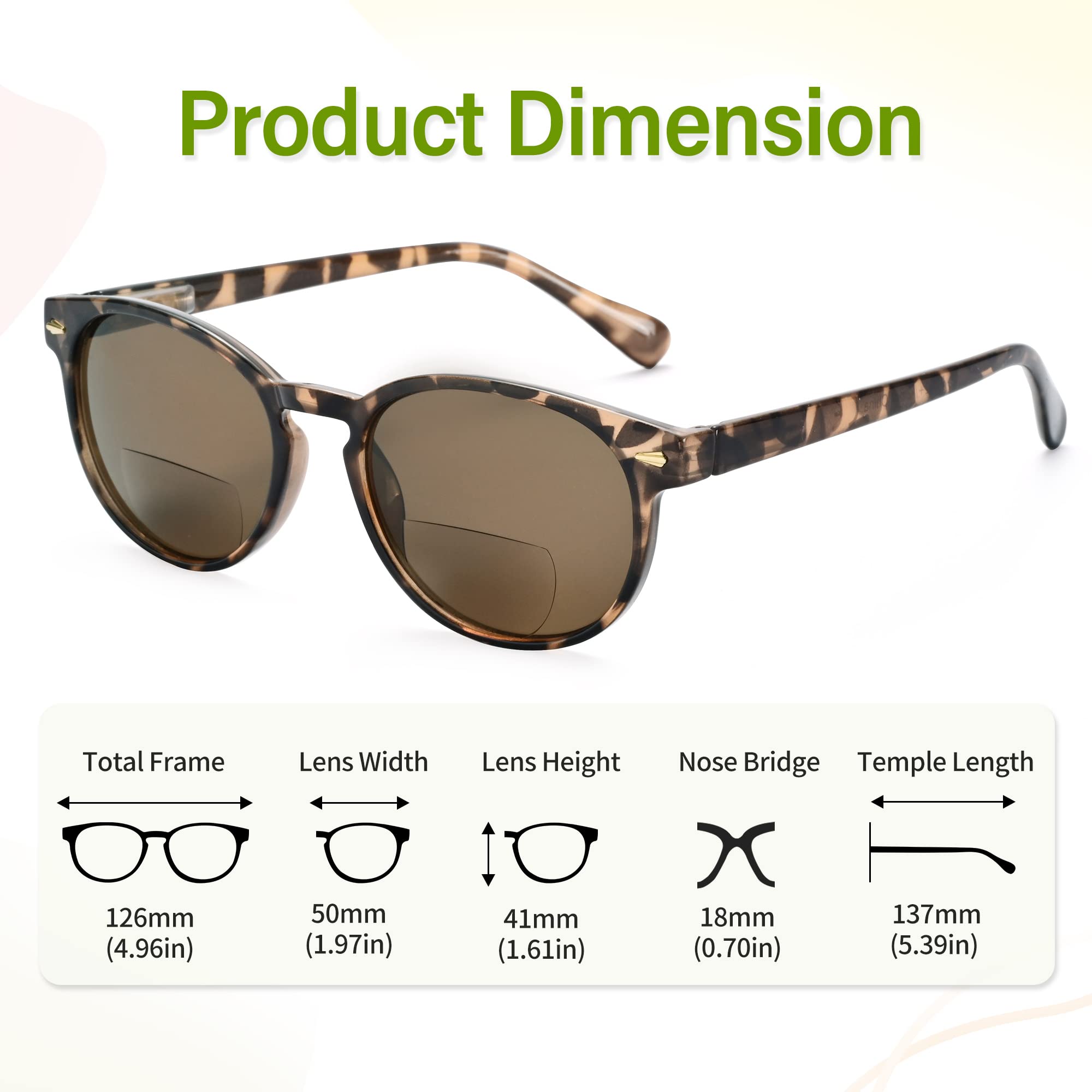 Madison Avenue Round Bifocal Reading Sunglasses for Women & Men - UV Protection Spring Hinge Sun Readers (Demi, 2.5) - Perfect for Outdoor Reading, Driving & Beach Activities