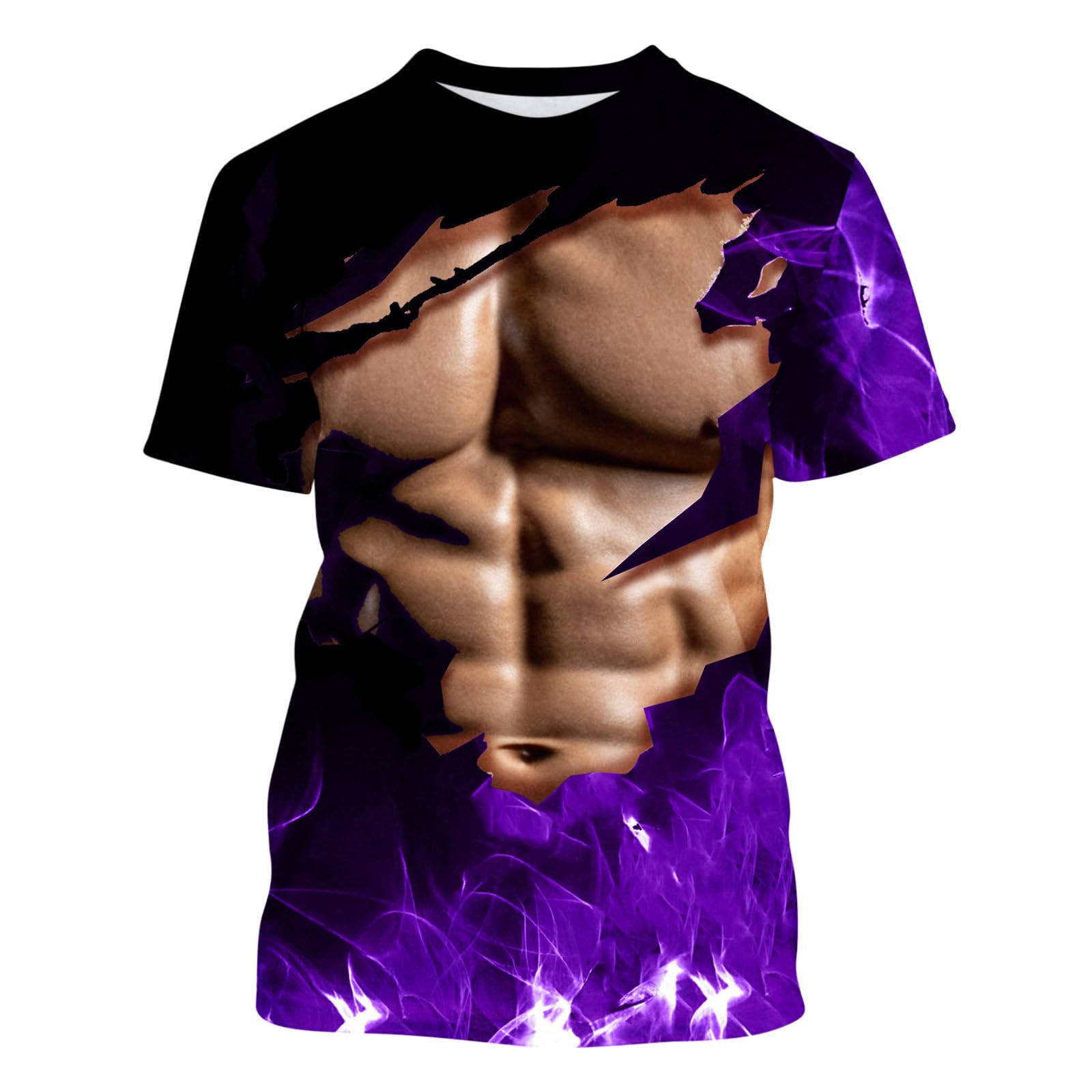 Sdeycui Men's 3D Printed Muscle T-Shirt - Funny Fake Abs Graphic Tee - Short Sleeve Summer Novelty Top for Gym, Workout & Casual Wear