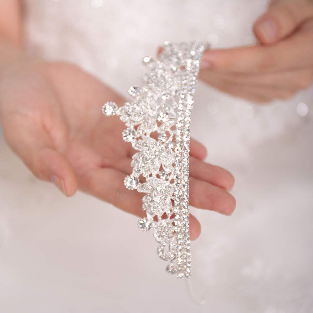 FXmimior Silver Beaded Bridal Wedding Crown Headband for Women - Crystal Tiara Hair Accessory | Perfect for Bridal Showers, Weddings, and Special Occasions