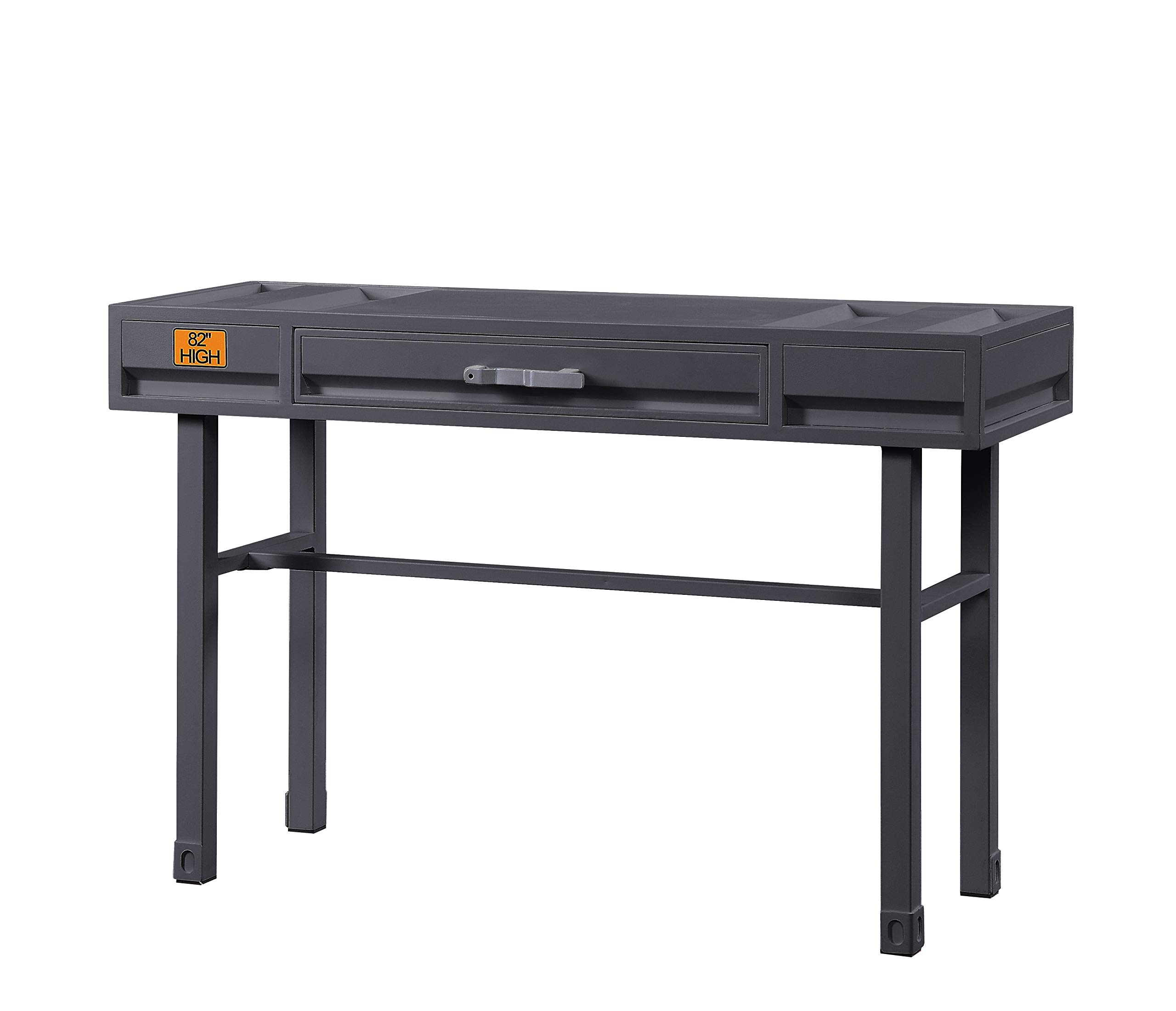 Benjara Industrial Style Gray Metal and Wood 1-Drawer Vanity Desk - Modern Home Office & Bedroom Makeup Dressing Table for Small Spaces