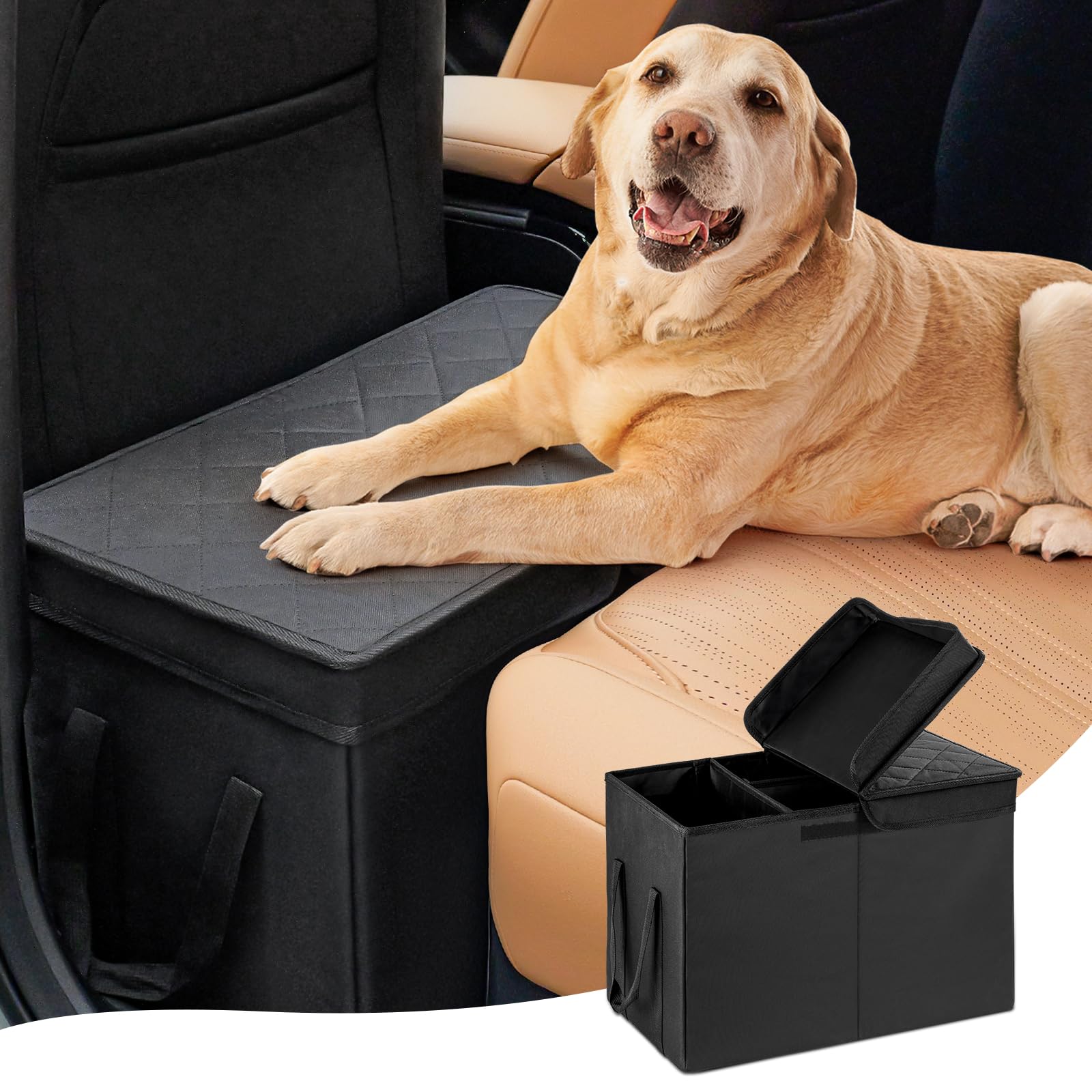 Car Seat Extender for Large Dogs - Heavy Duty Back Seat Extender Supports Up to 120 LBS | Pet Car Organizer with Storage & Gap Filler for Front/Rear Seats | Perfect for Road Trips & Vet Visits