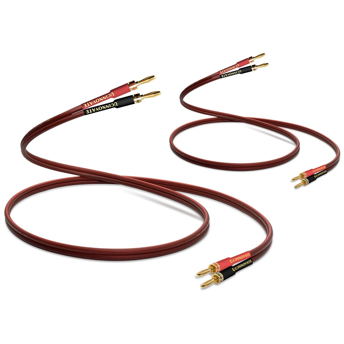 Premium WOWLED 2-Pack High-End OFC Speaker Cables - 14 AWG Pure Copper HIFI Audio Wire with Gold-Plated Banana Plugs (2m/6.56FT, Male to Male) - Perfect for Home Theater Systems, Stereo Speakers & Audiophile Setups