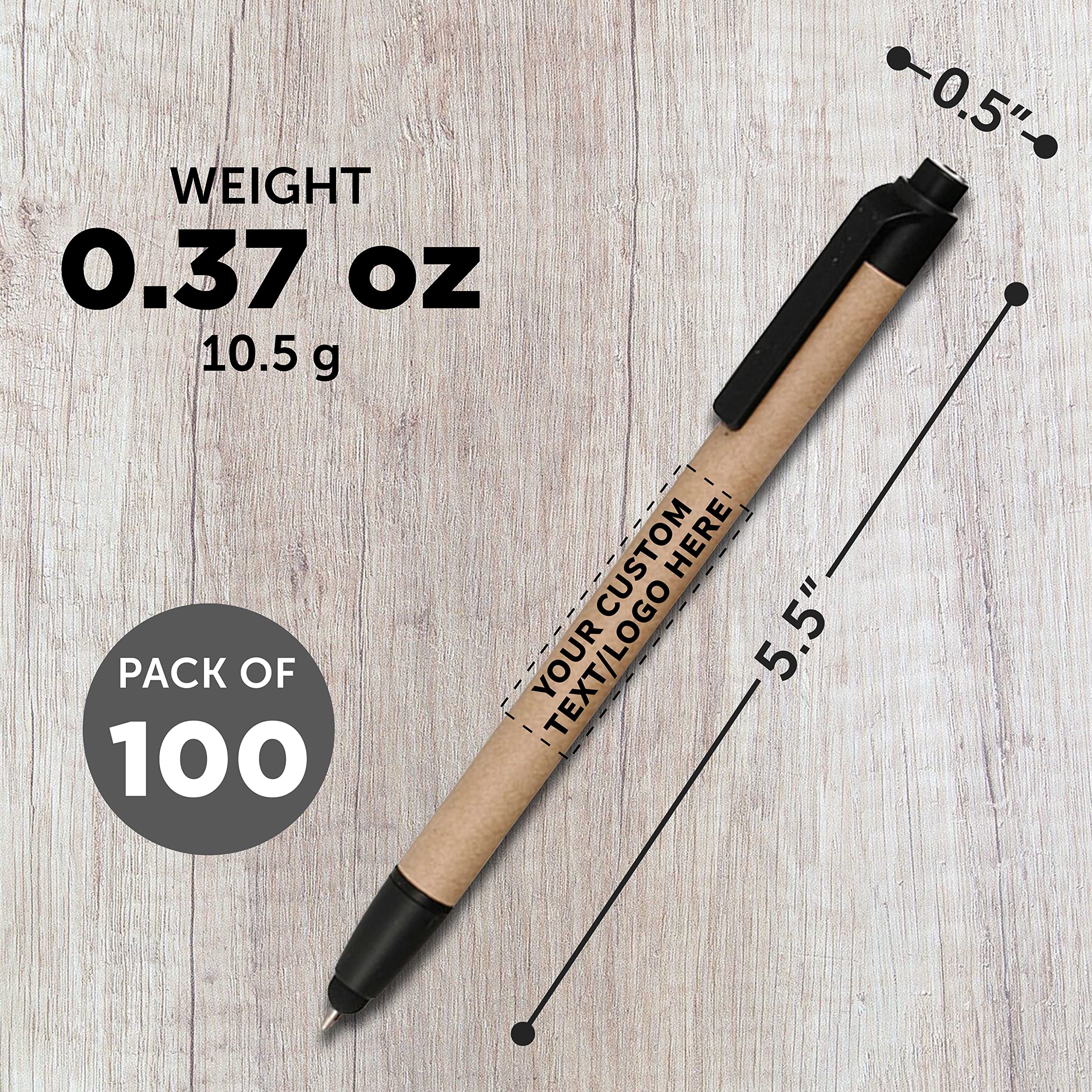 100 Pack Retractable Ballpoint Stylus Pens - Custom Printed with Text/Logo - Eco-Friendly Recycled Black Ink Pens for Office, School, Note-Taking & Digital Devices