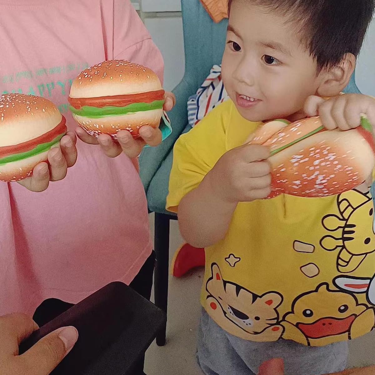 3Pcs Hamburger Stress Relief Toys - Fun Squeeze & Stretch Fidget Toys for Kids, Adults - Perfect for Office, School & Home Relaxation