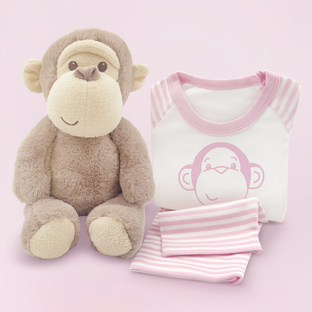 Personalized Pink Baby Pyjamas with Morris Monkey Soft Toy - Perfect Gift for Newborns, Baby Showers & Nursery Decor