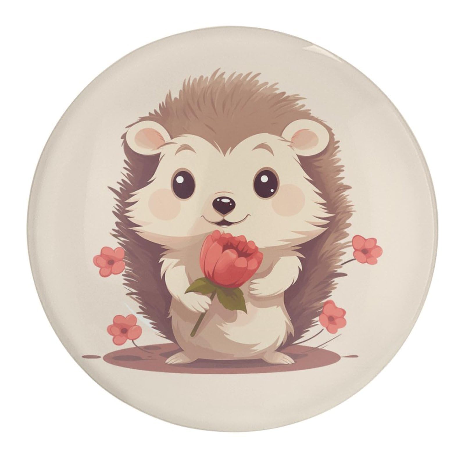 Cute Hedgehog with Flower Glass Refrigerator Magnets - 2 Pack Round Fridge Stickers for Kitchen, Office & Cabinet Decor - Perfect for Adding Charm to Appliances and Metal Surfaces