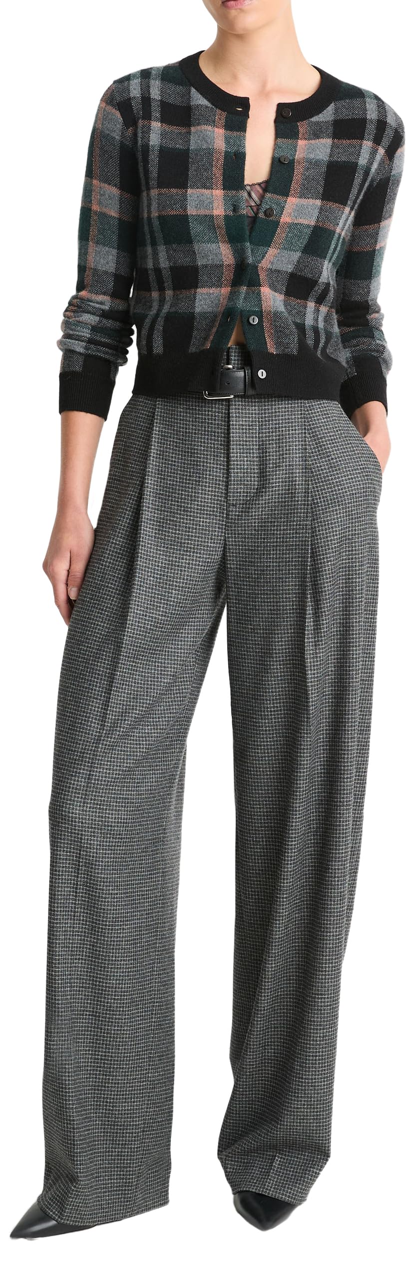 Vince Women's High Waisted Microcheck Wide Leg Pants - Stylish Office Work Pants for Business Casual & Professional Outfits