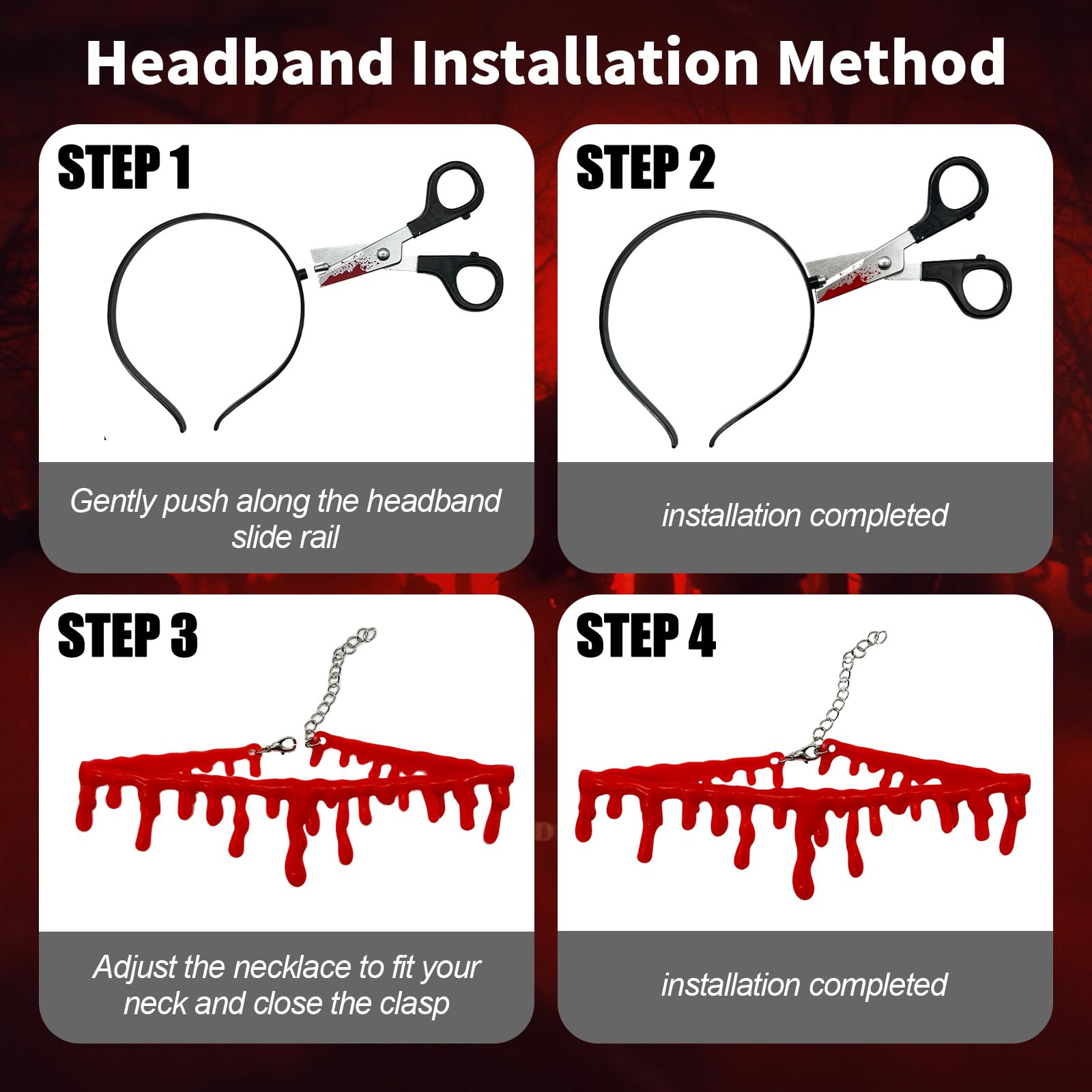 2pcs Halloween Fake Knife Headband & Vampire Blood Drip Necklace Set - Scary Plastic Bloody Knife Through Head Accessory for Cosplay, Zombie Makeup, Horror Parties & Halloween Props - Perfect for Costume Parties, Haunted Houses & Themed Events