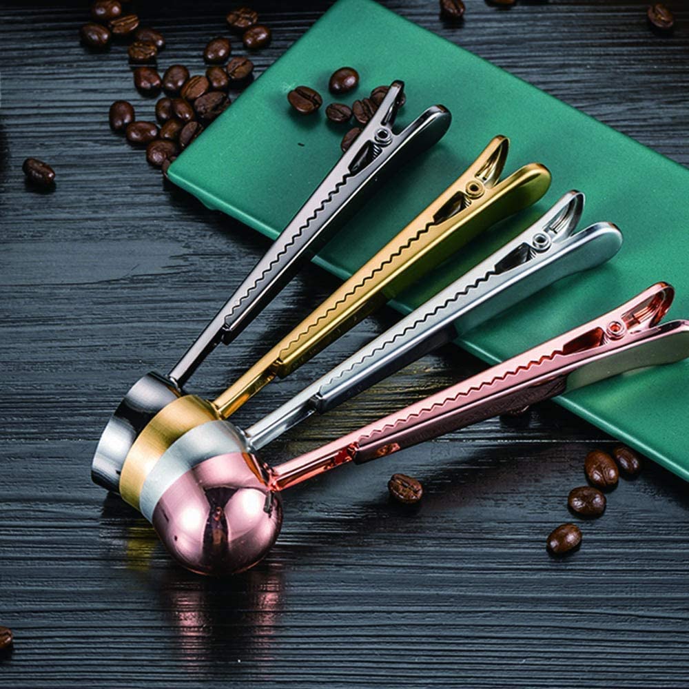 Premium Stainless Steel Coffee Scoop with Long Handle & Sealing Clip - Perfect for Measuring Coffee, Tea, Protein Powder & Instant Drinks - Ideal Kitchen Tool for Home Baristas & Food Storage