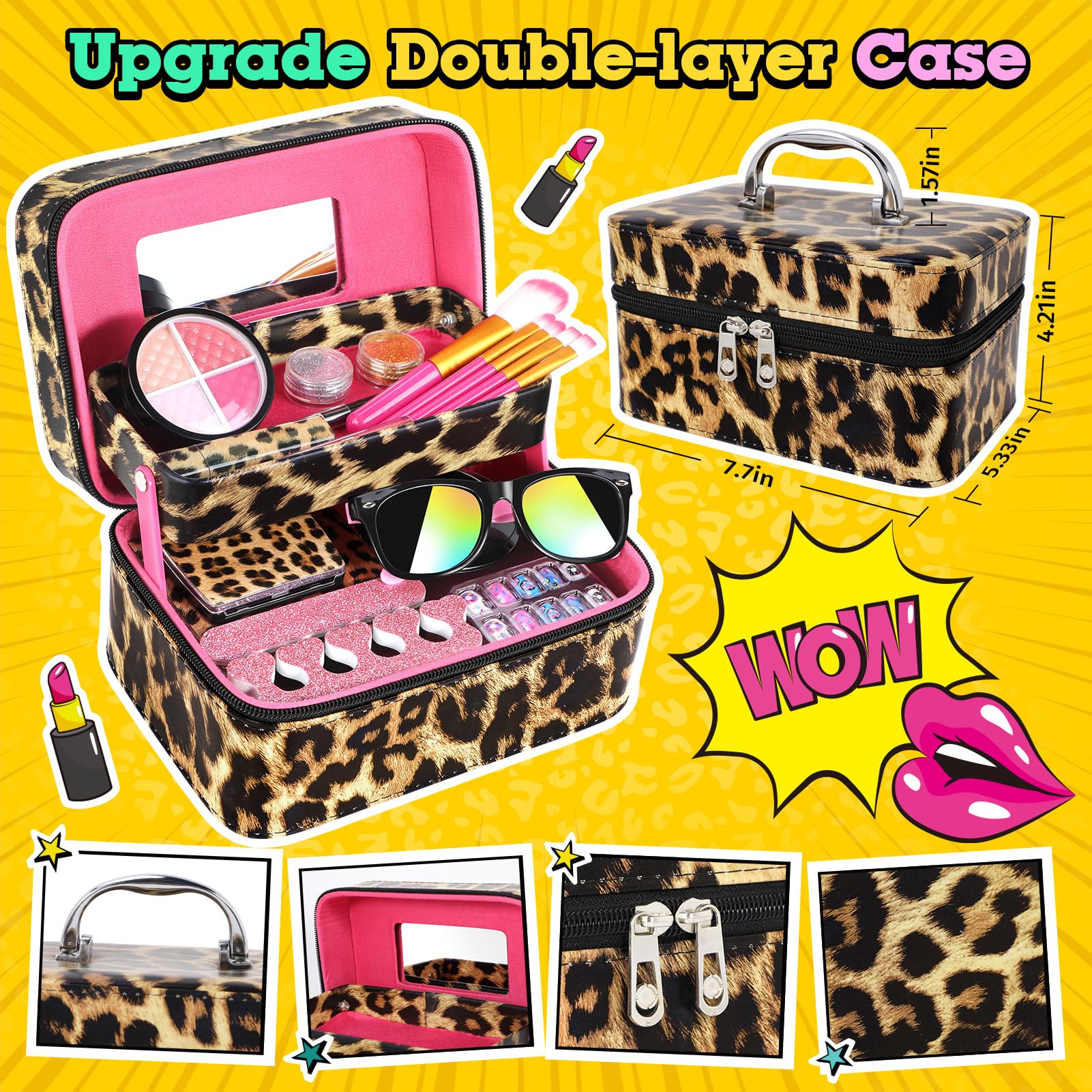 **Washable Kids Makeup Kit for Girls - Double Layer Pretend Play Cosmetic Set, Non-Toxic & Safe Toddler Toys for Ages 3-12 - Perfect Birthday Gift for Little Princesses (Great for Dress-Up, Role Play & Party Fun)**