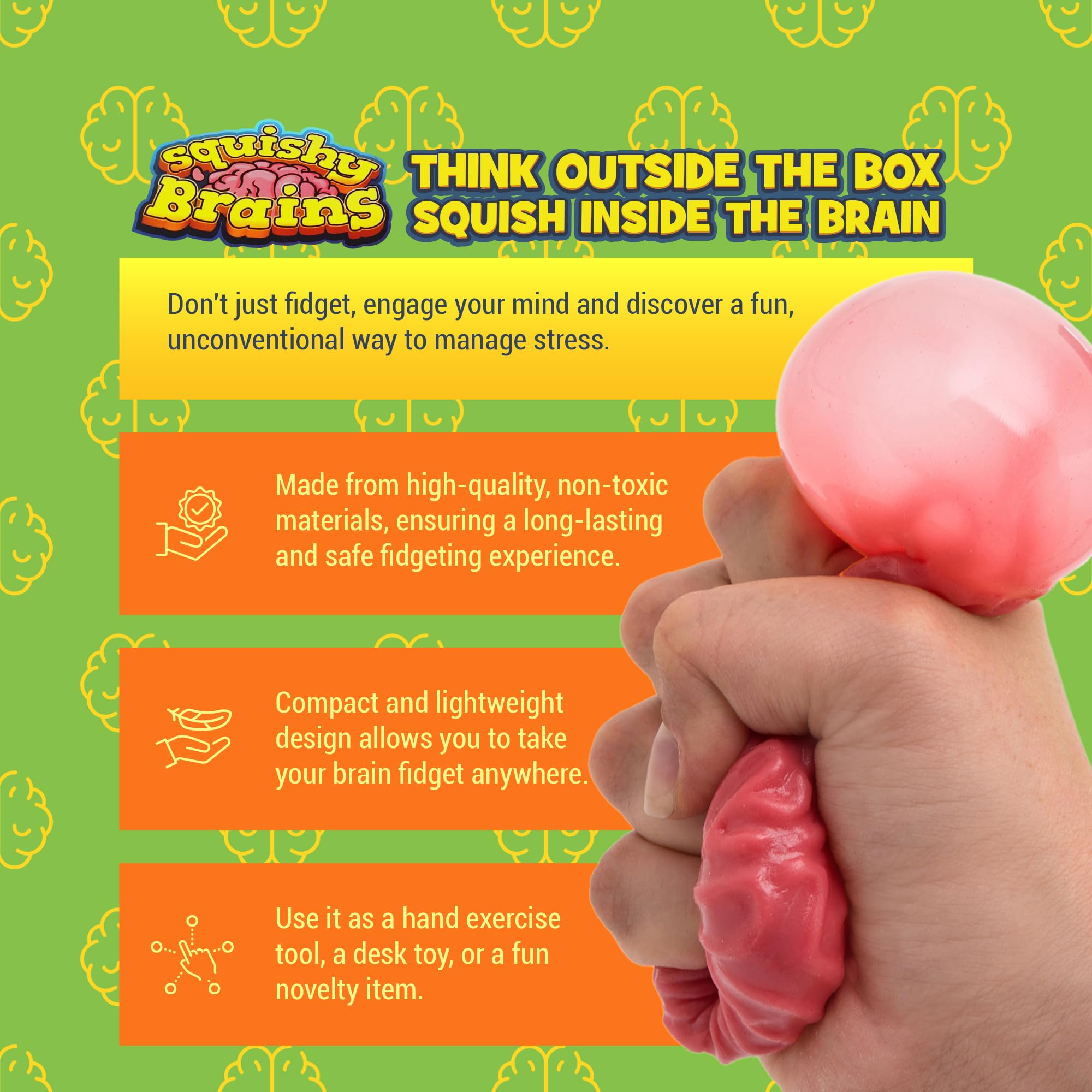 IPIDIPI Squishy Brain Fidget Toys - 3 Pack Stress Relief Sensory Balls for Kids & Adults | Easter Basket Stuffers, Classroom Rewards, Birthday Party Favors | Fun Anxiety Relief & Focus Aid for Office, School, Travel